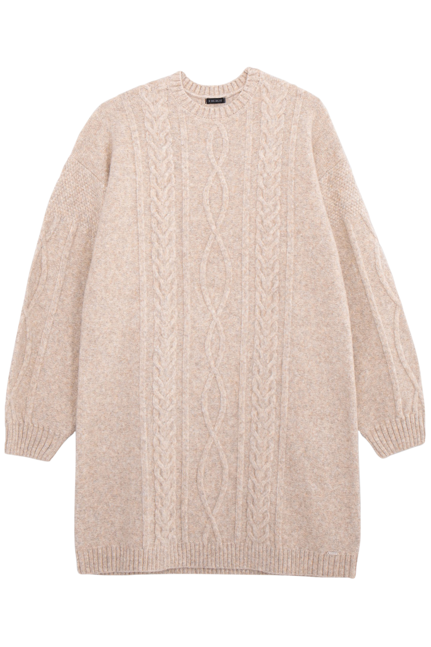 GIRL'S BEIGE MOTTLED CABLE-KNIT DRESS 1