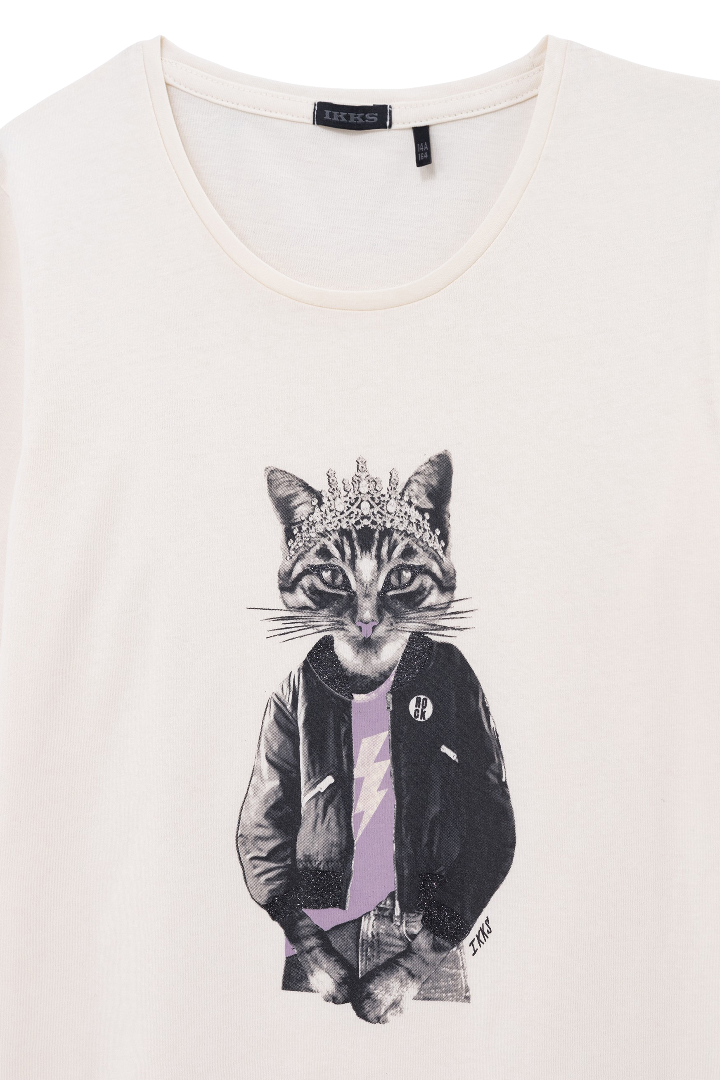 GIRL'S ECRU ORGANIC COTTON T-SHIRT WITH CAT PRINT 3