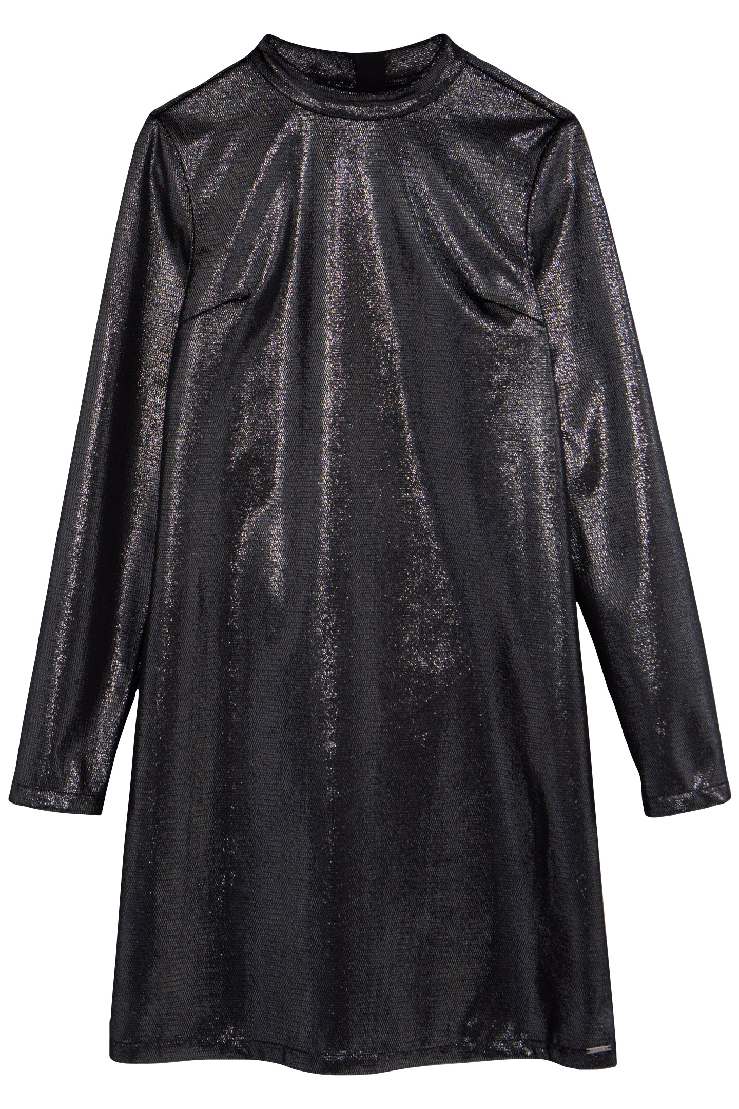 BLACK SEQUINED VELVET DRESS WITH HIGH COLLAR FOR GIRLS 1