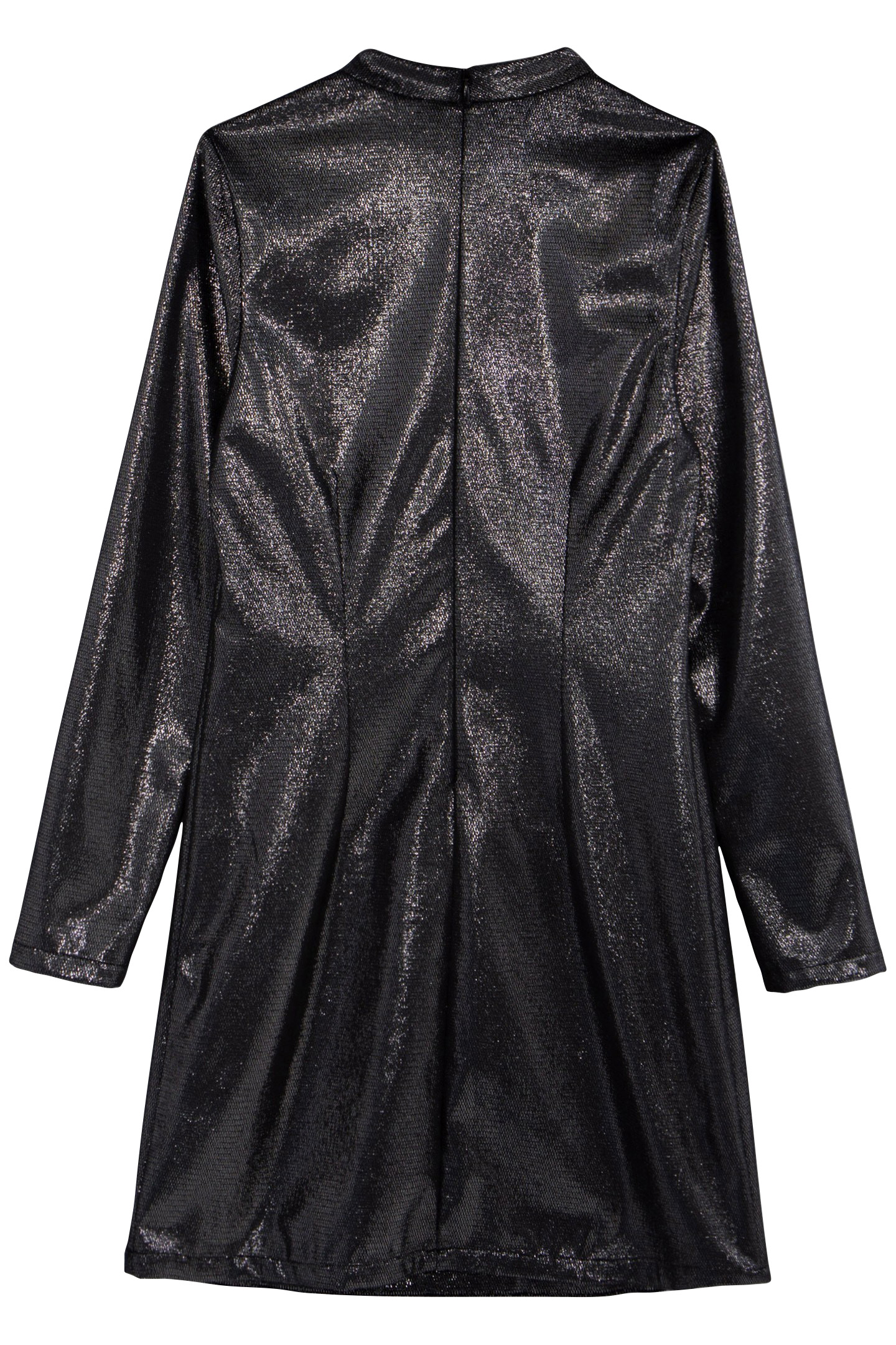 BLACK SEQUINED VELVET DRESS WITH HIGH COLLAR FOR GIRLS 2