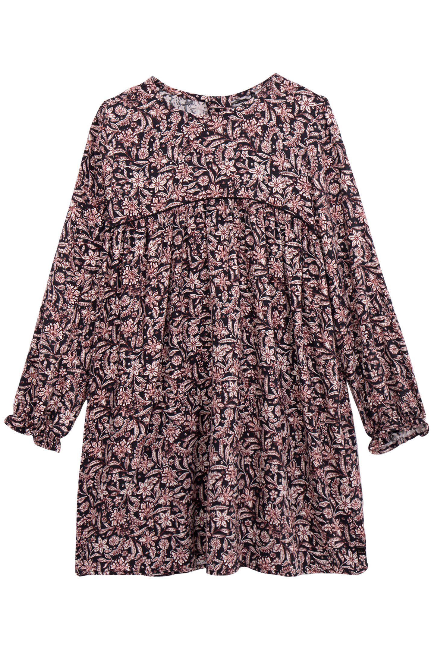 BLACK BAROQUE FLORAL PRINT DRESS FOR GIRLS 1