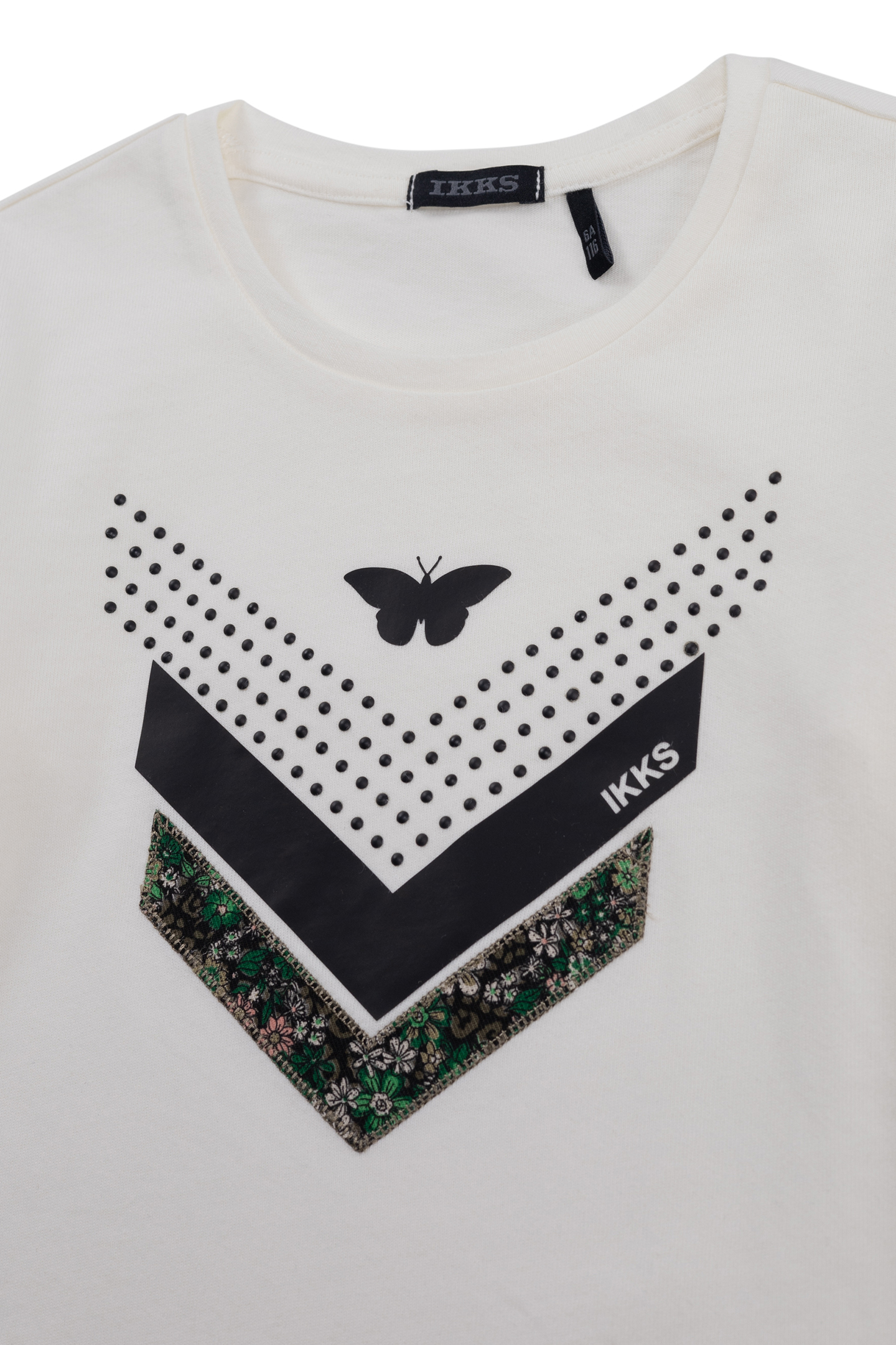 GIRLS' MULTI-MATERIAL ECRU CHEVRON PRINT T-SHIRT 3