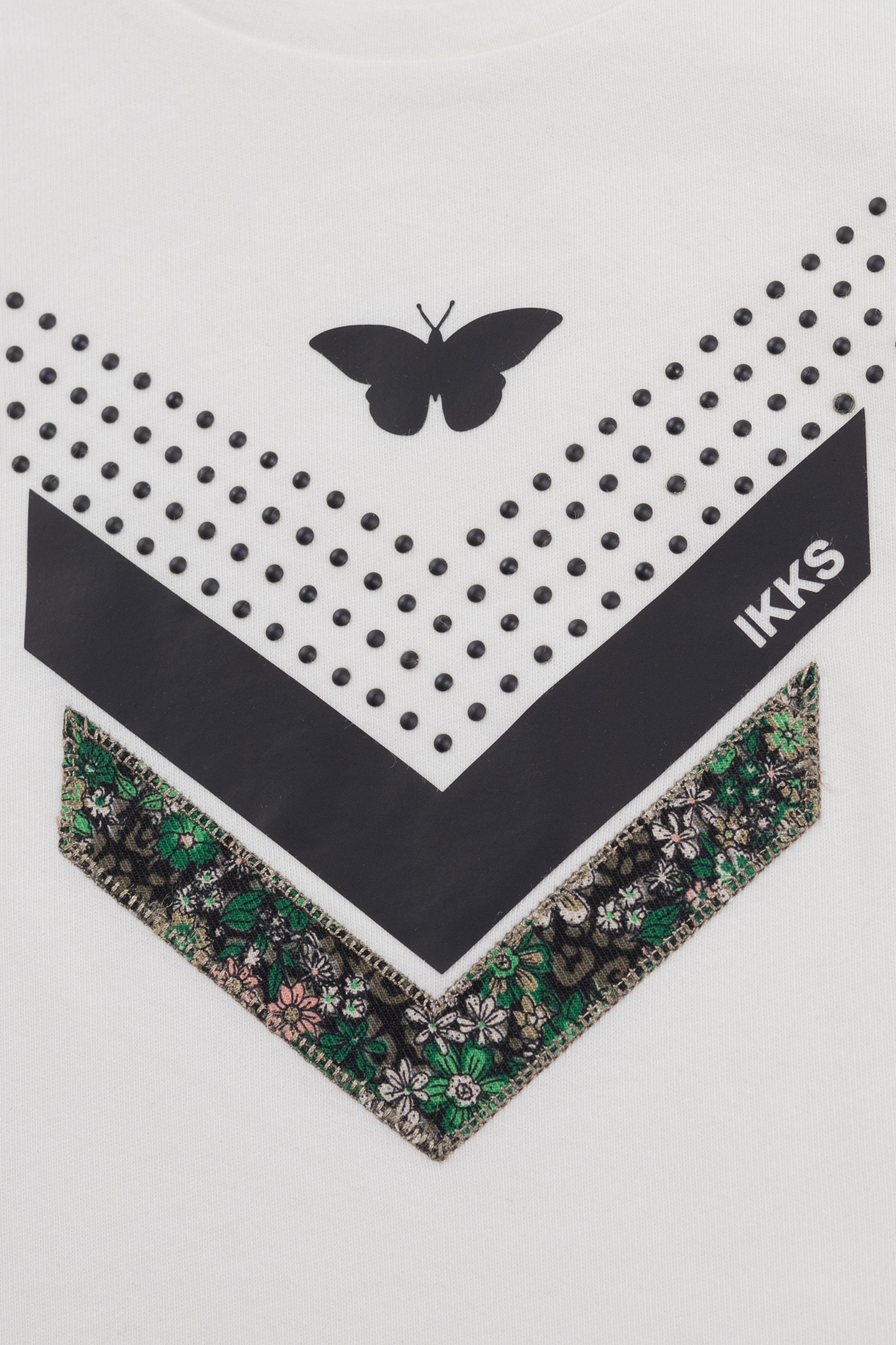 GIRLS' MULTI-MATERIAL ECRU CHEVRON PRINT T-SHIRT 5