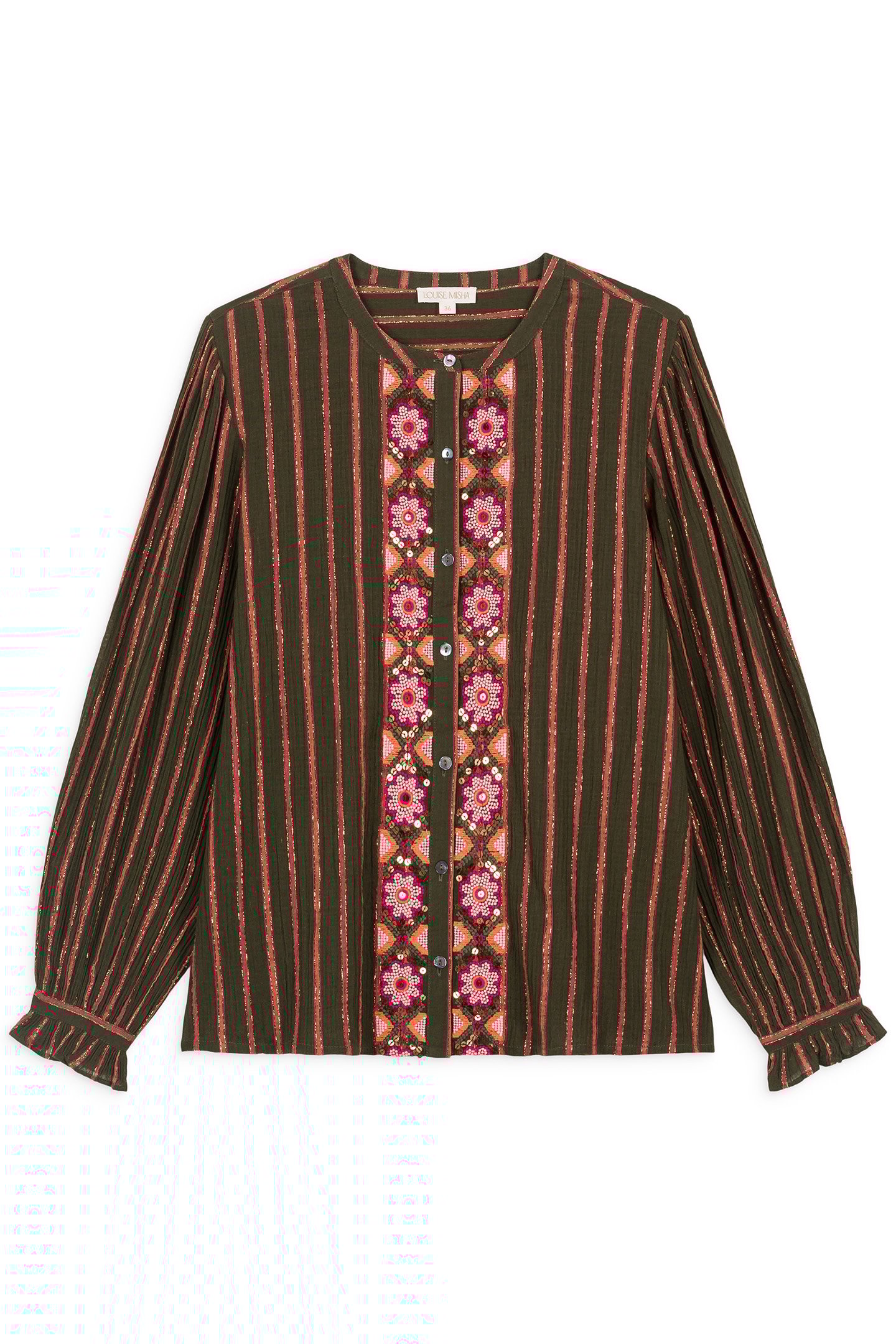 BLOUSE JEANNIA KHAKI COPPER STRIPES 3