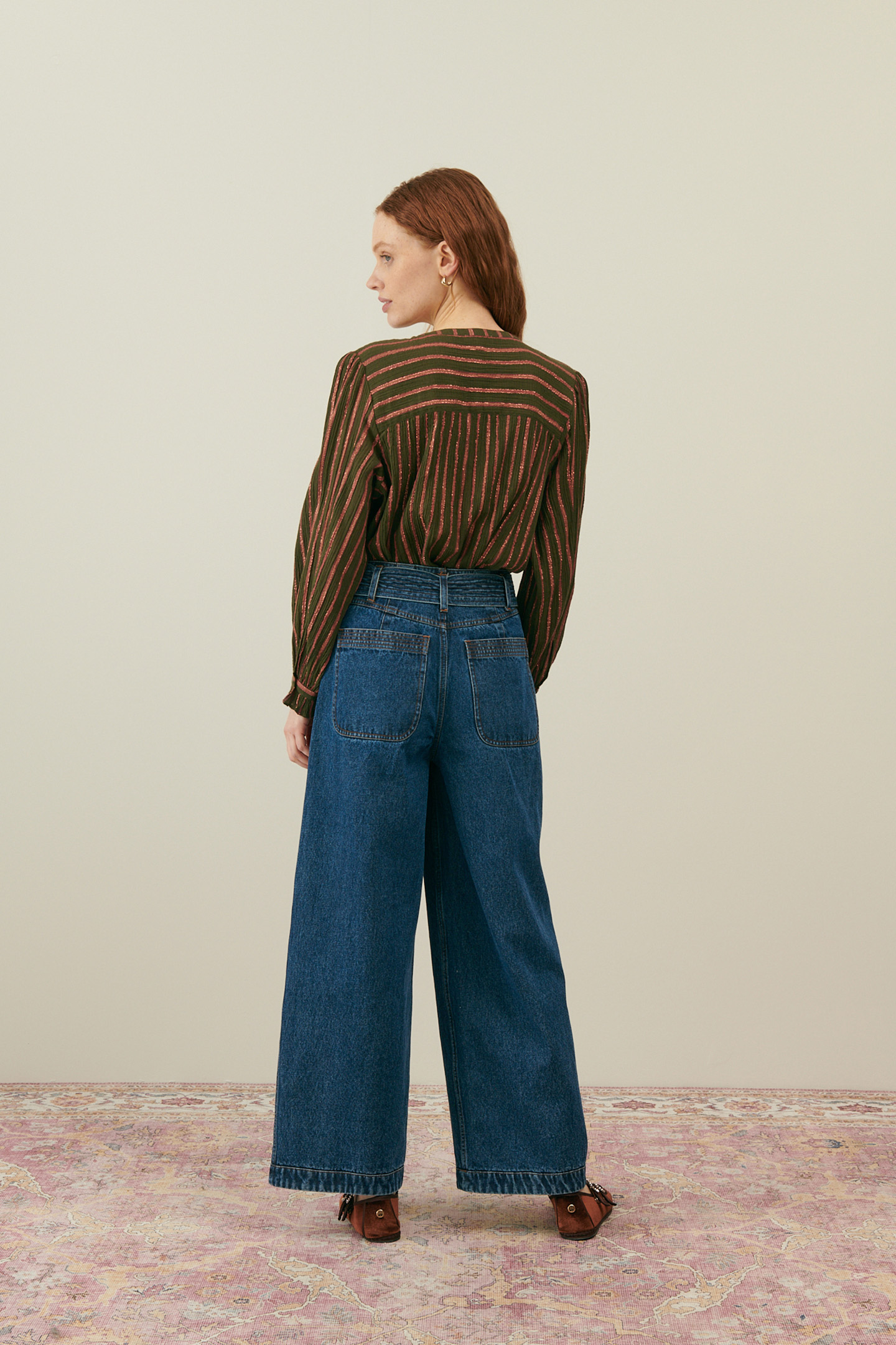 BLOUSE JEANNIA KHAKI COPPER STRIPES 2