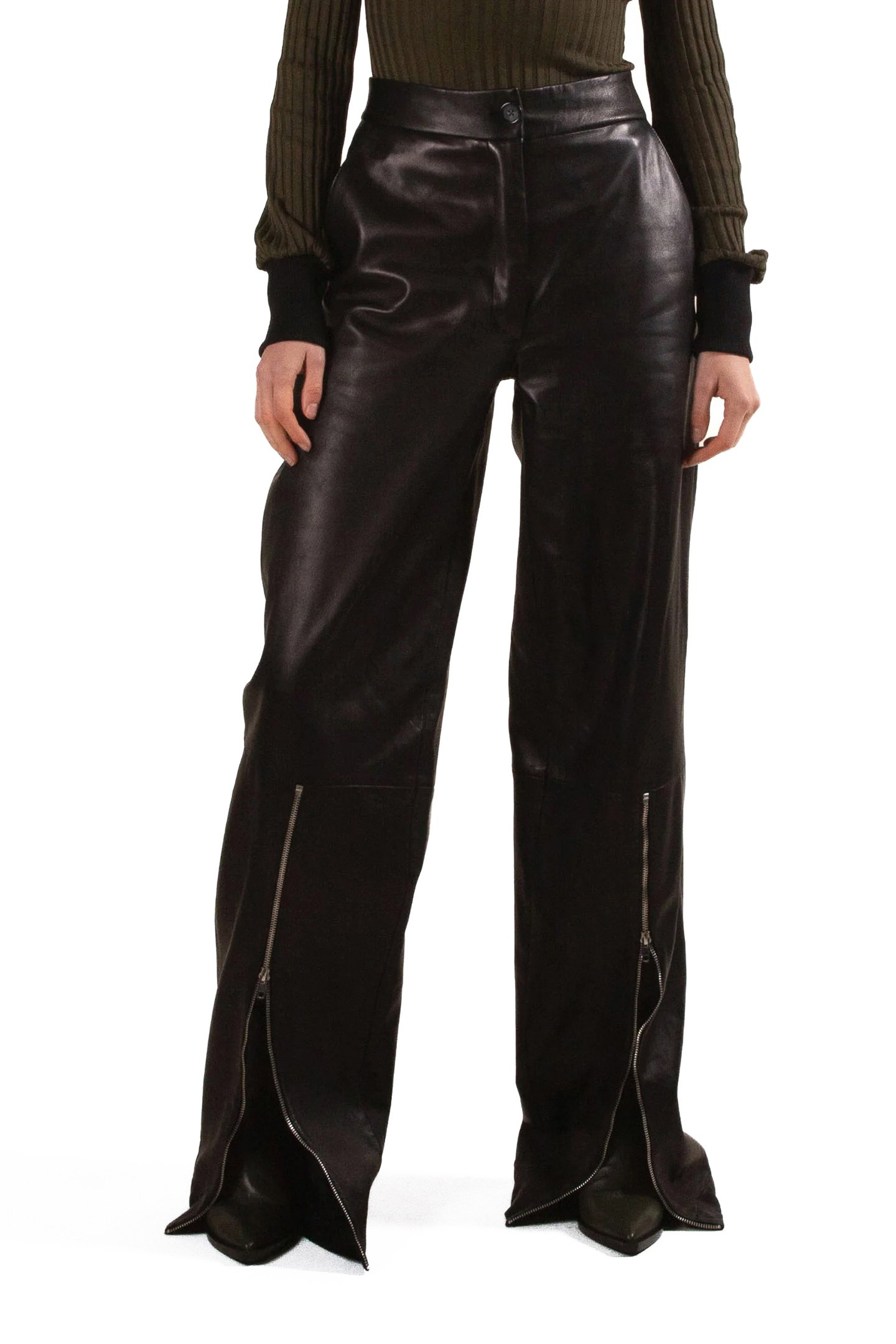 LEATHER ZIP TROUSERS BLACK 1