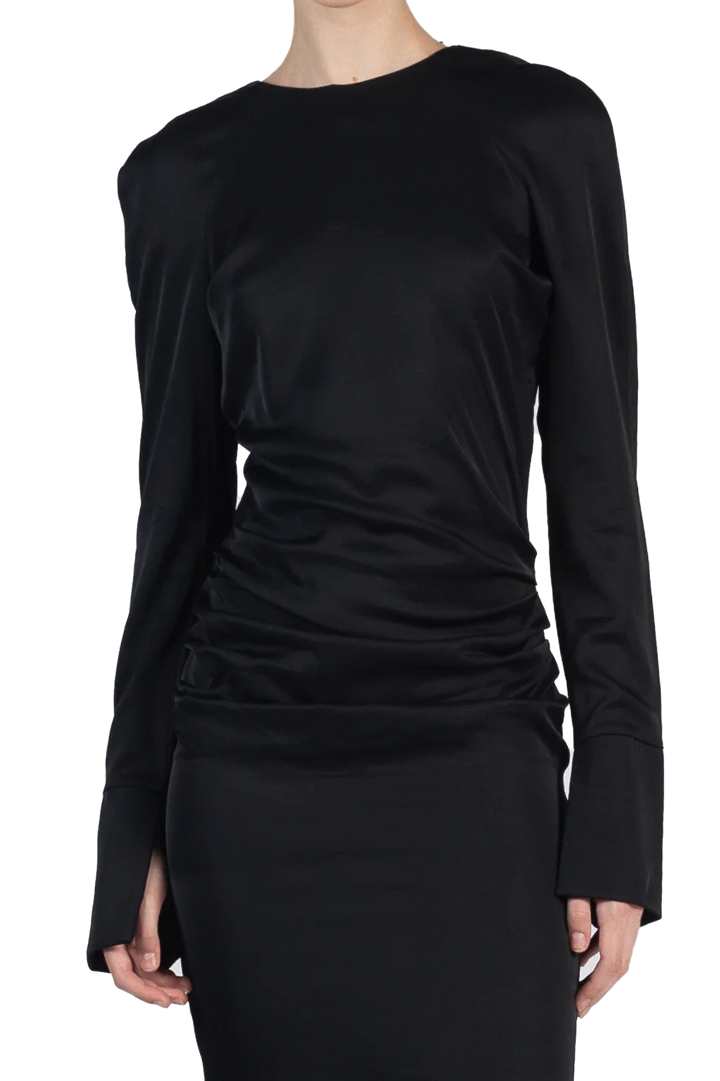 GATHERED LONG SLEEVE DRESS BLACK 3