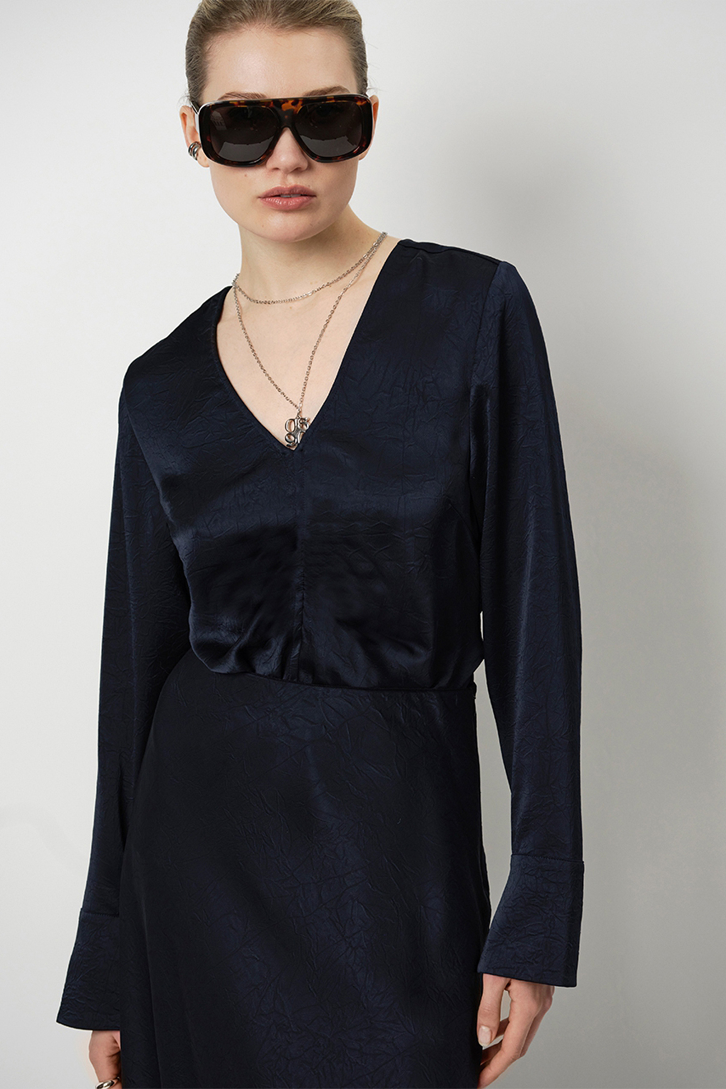 NIYRA CREASED V-NECK TOP NOCTURNAL BLUE by Dante6