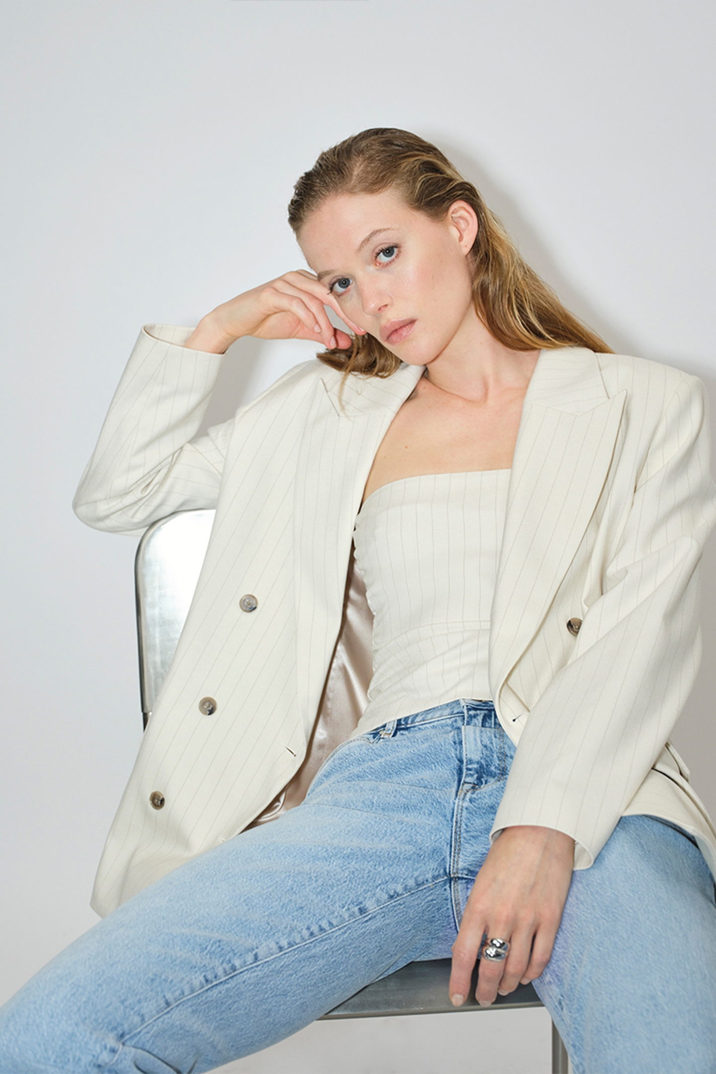 SPANGLE BUSTIER TOP ECRU 6