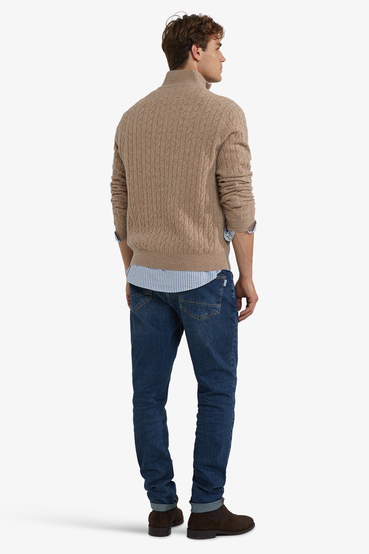 CABLE ZIP MOCK SWEATER SAND 3