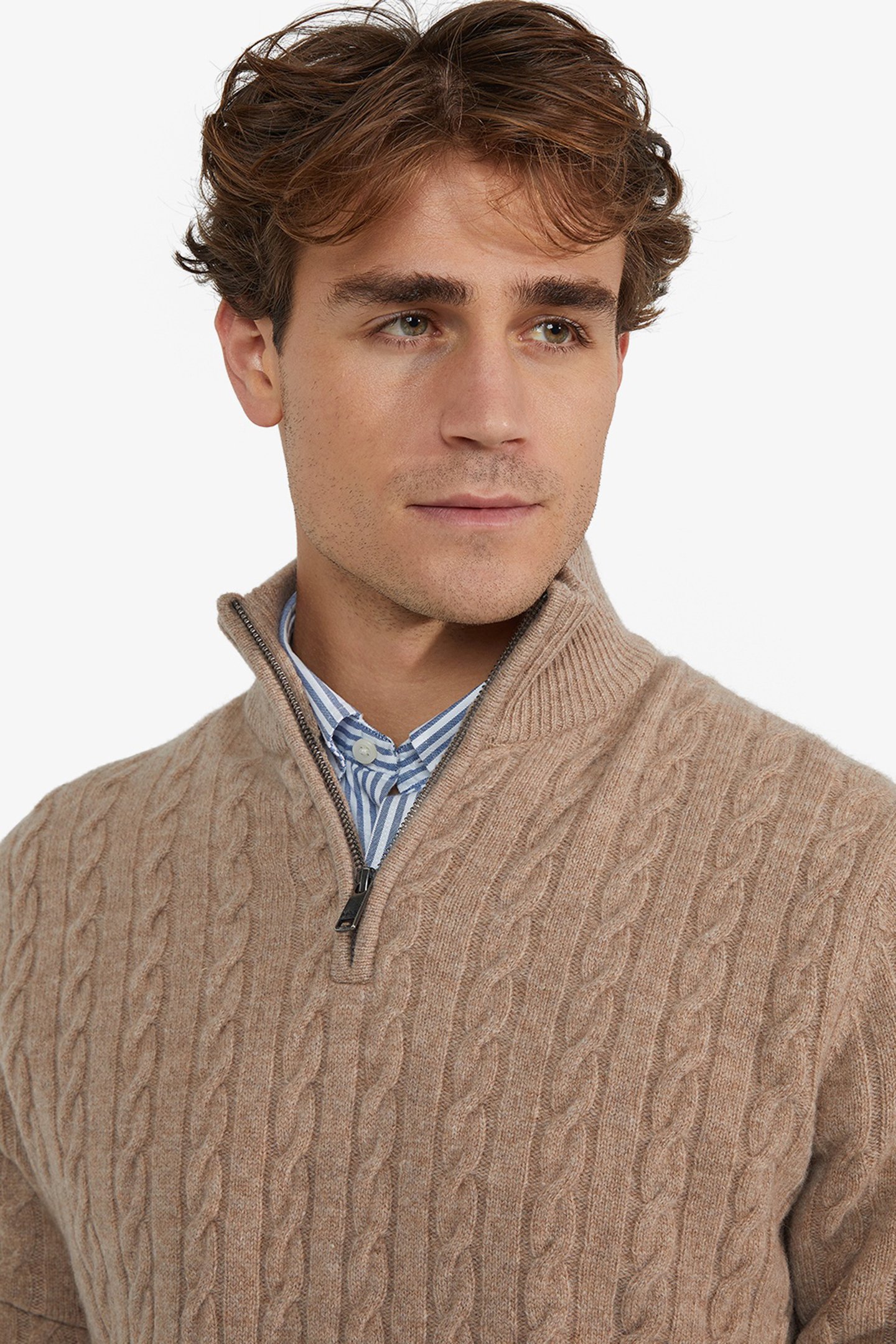 CABLE ZIP MOCK SWEATER SAND 4