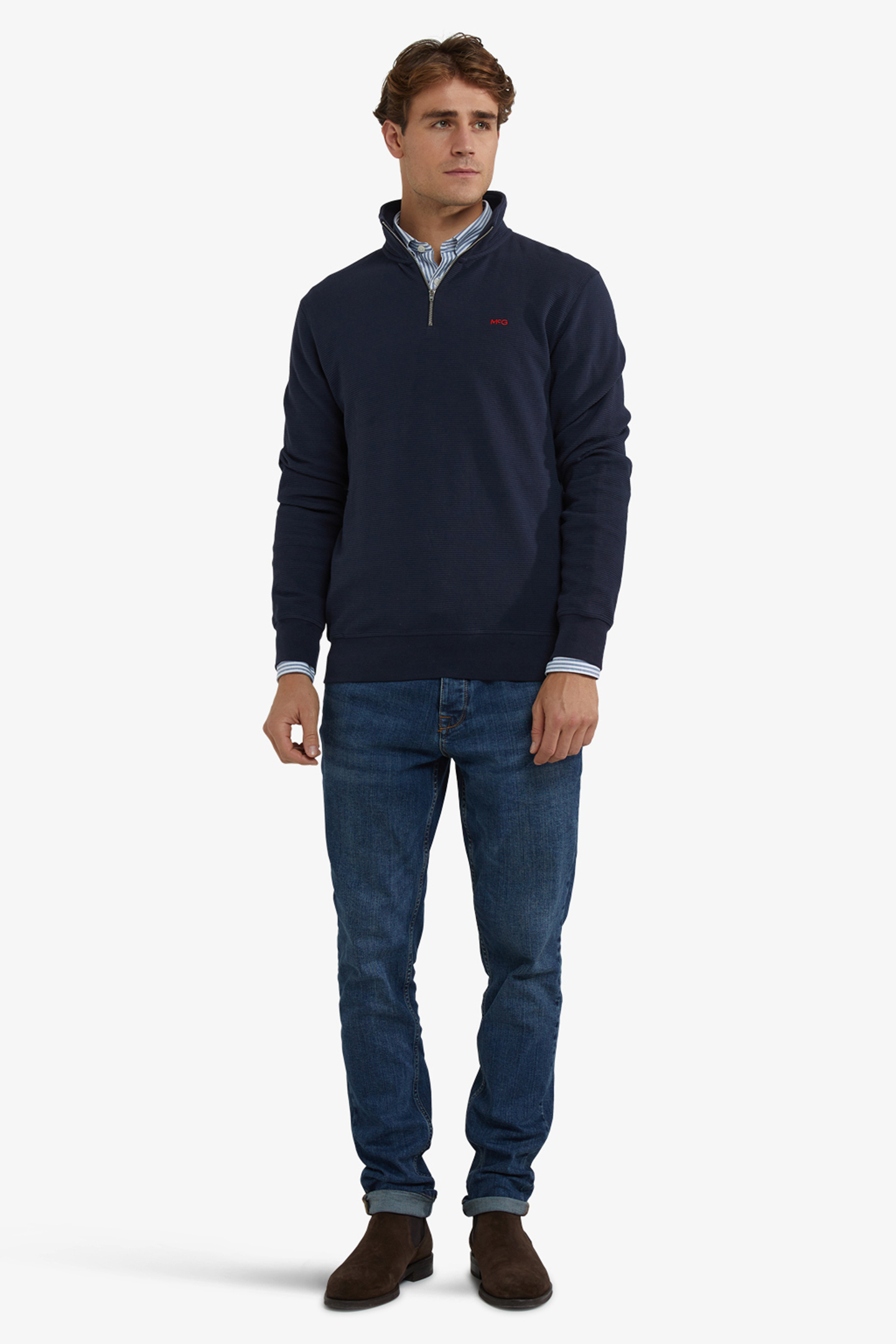 RIBBED ZIP MOCK SWEATSHIRT NAVY 2