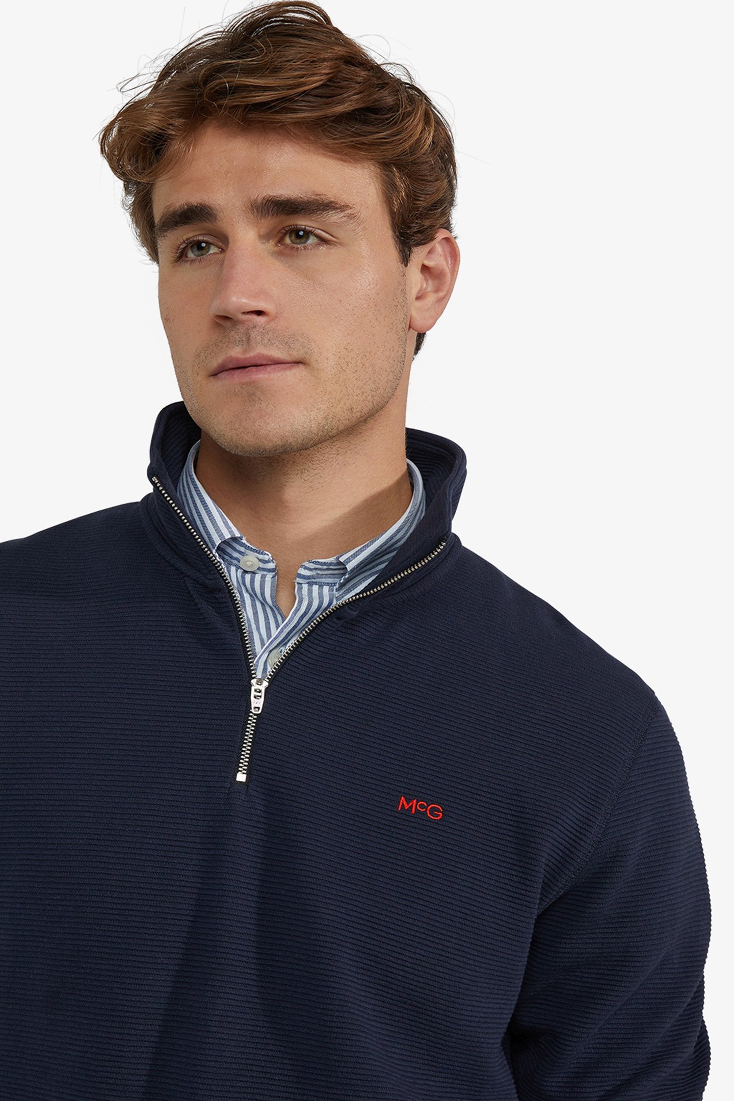 RIBBED ZIP MOCK SWEATSHIRT NAVY 4