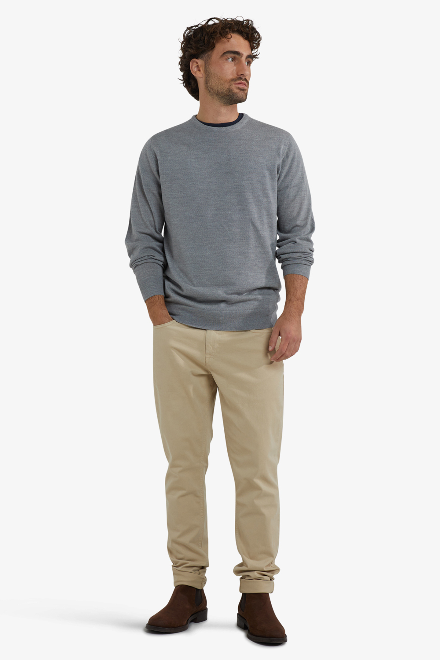 FINE MERINO C-NECK SWEATER MEDIUM GREY MELANGE 2