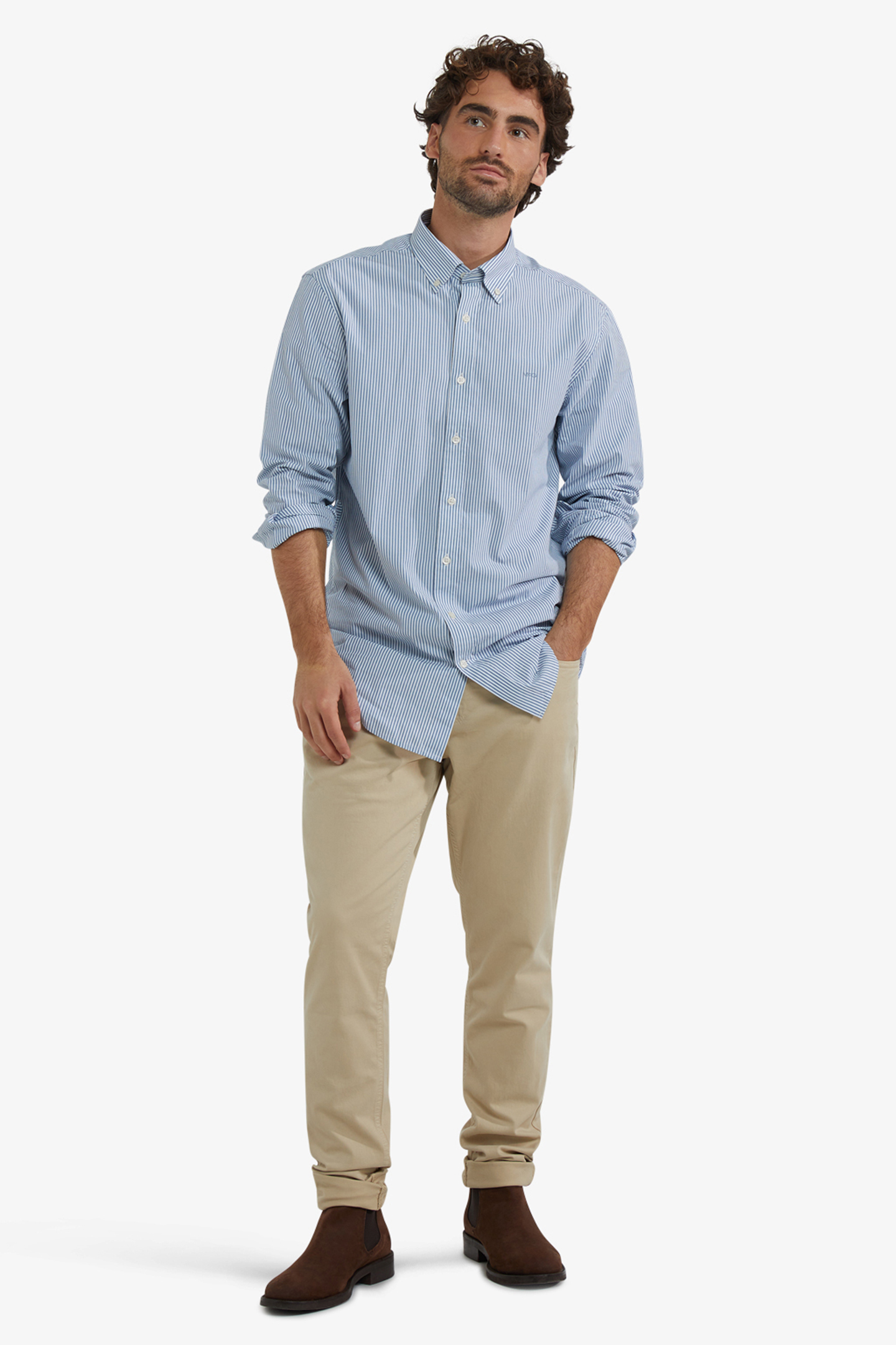 POPLIN STRIPE PEACHED SHIRT WORKER BLUE 2