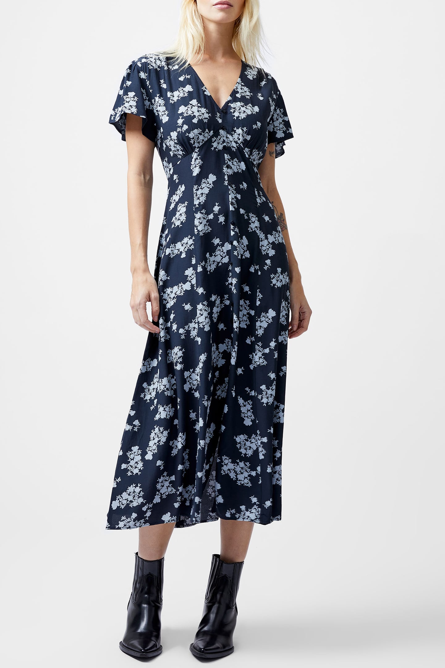 RAQUEL S/S V NK DRESS NAVY 1