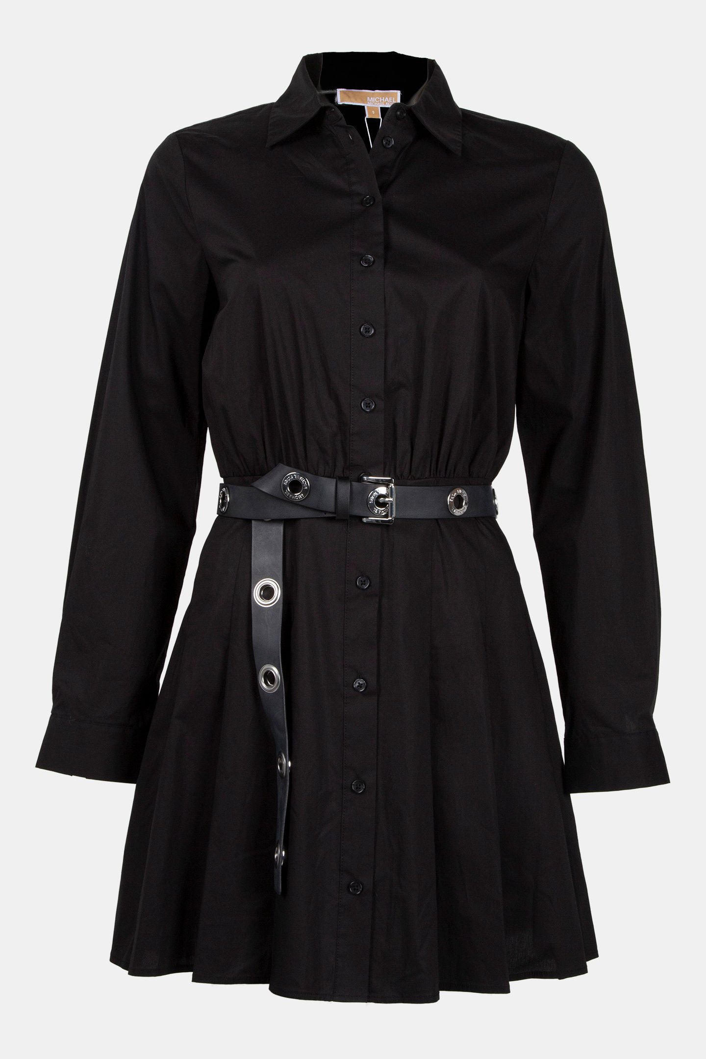 POPLIN PLEATED MINI DRESS BLACK 1