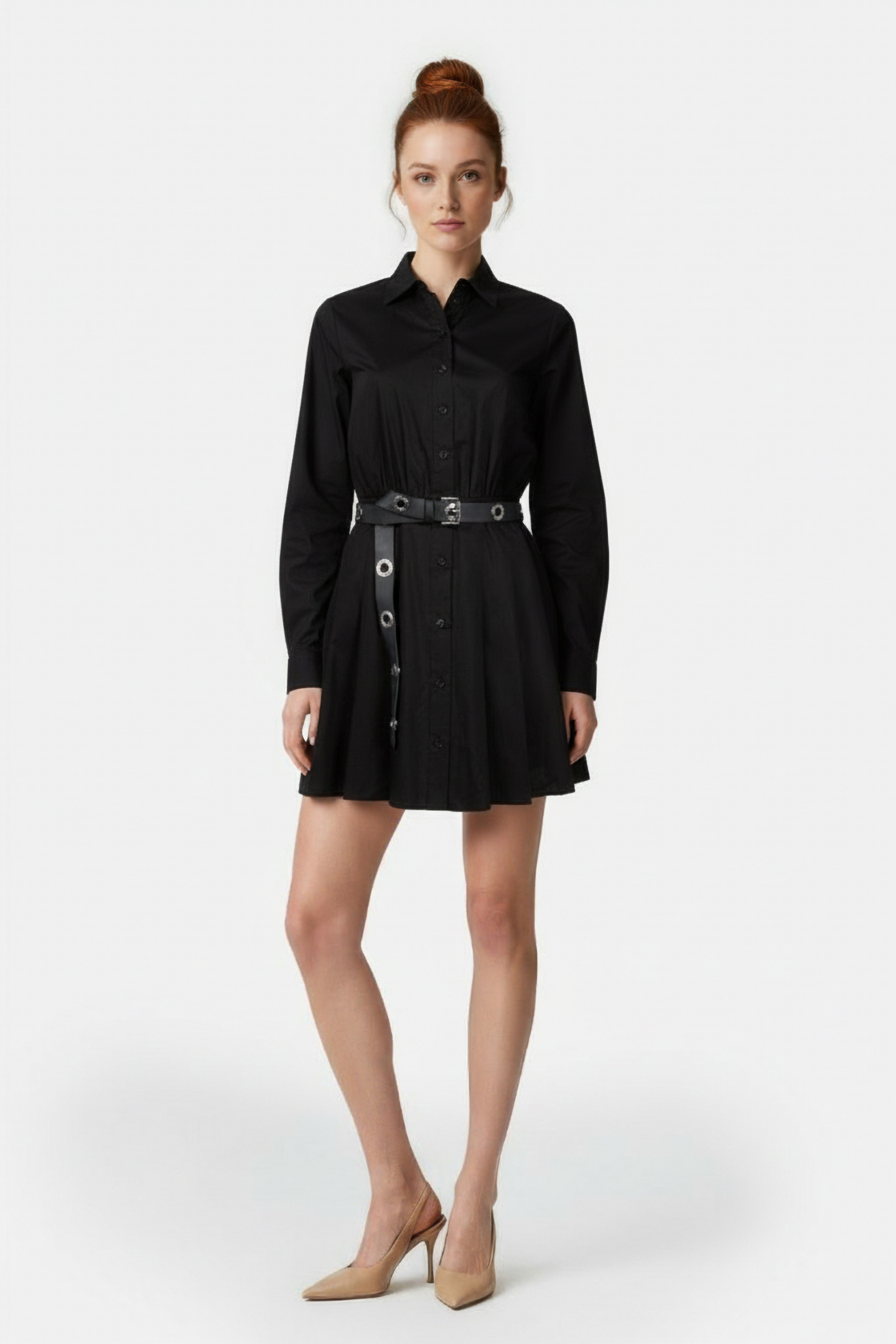 POPLIN PLEATED MINI DRESS BLACK 5