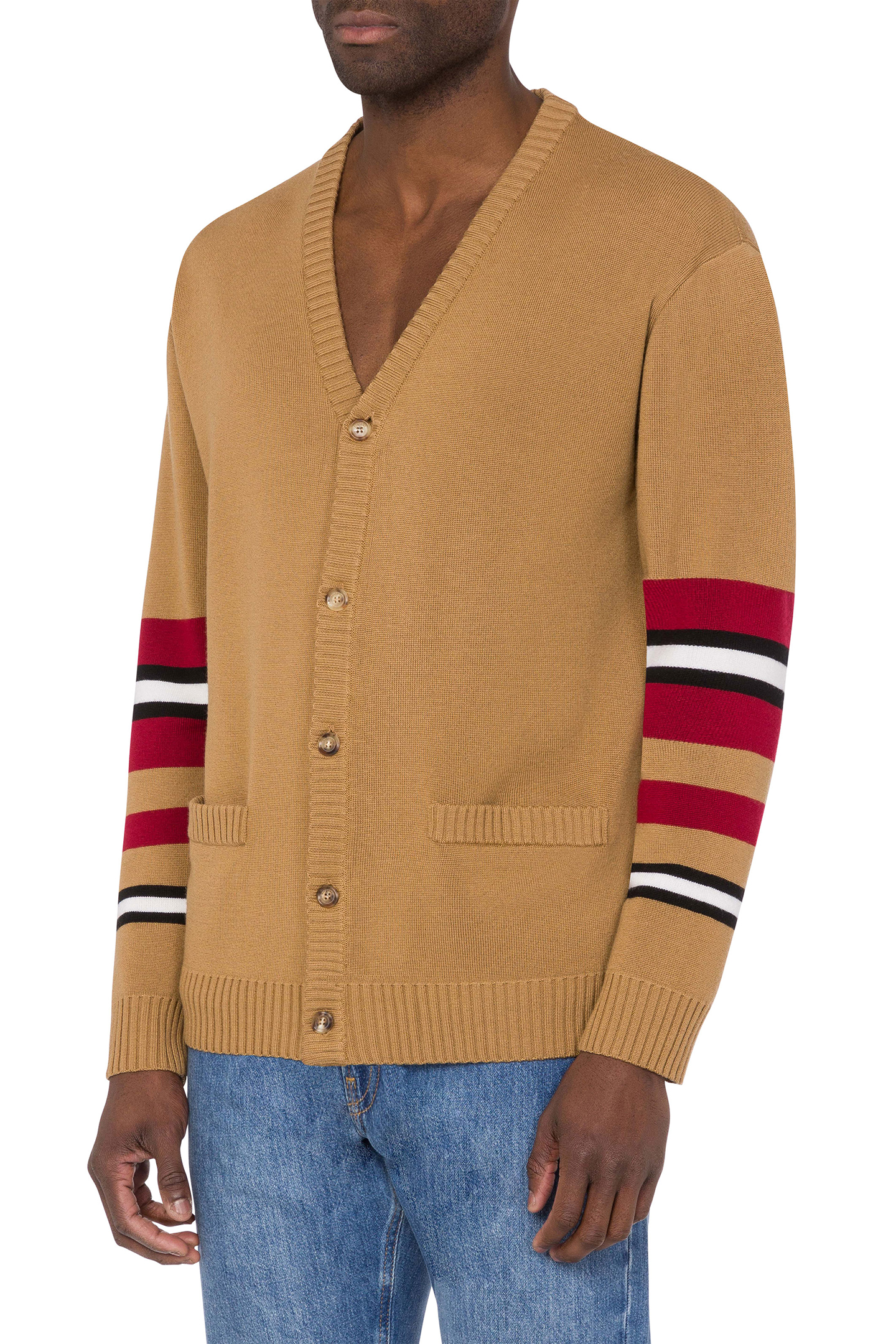 CARDIGAN WITH STRIPES INLAY BROWN 1