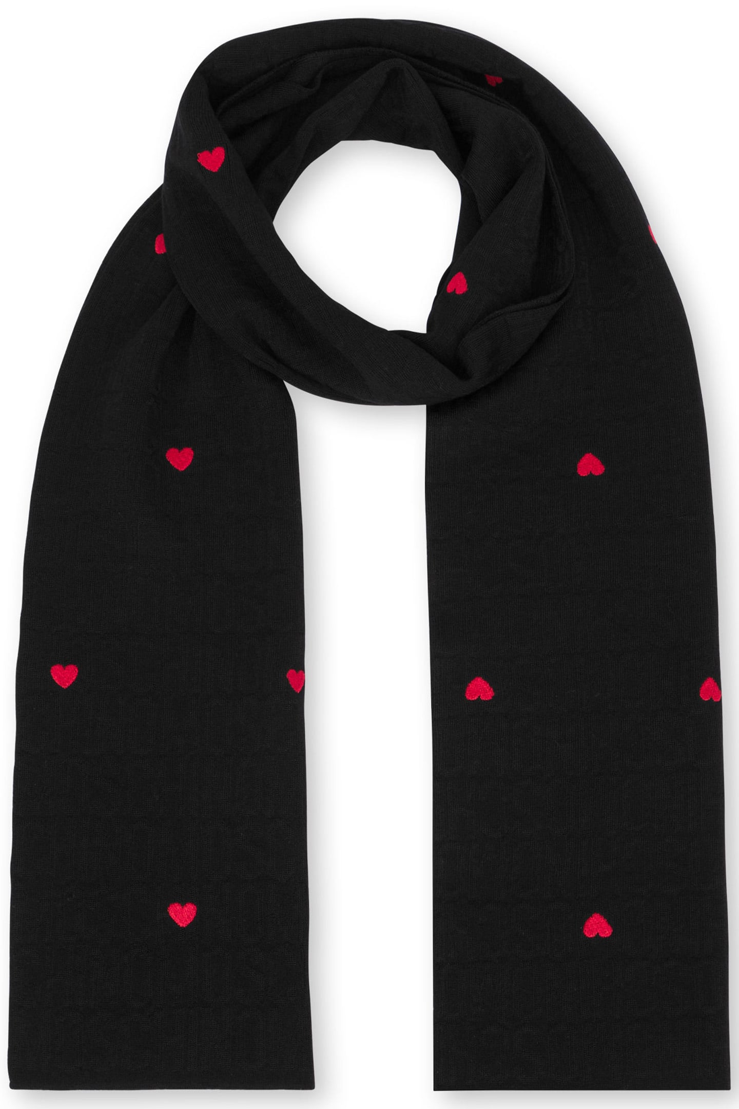 KNITTED SCARF WITH ALLOVER LOGO HEARTS BLACK 1