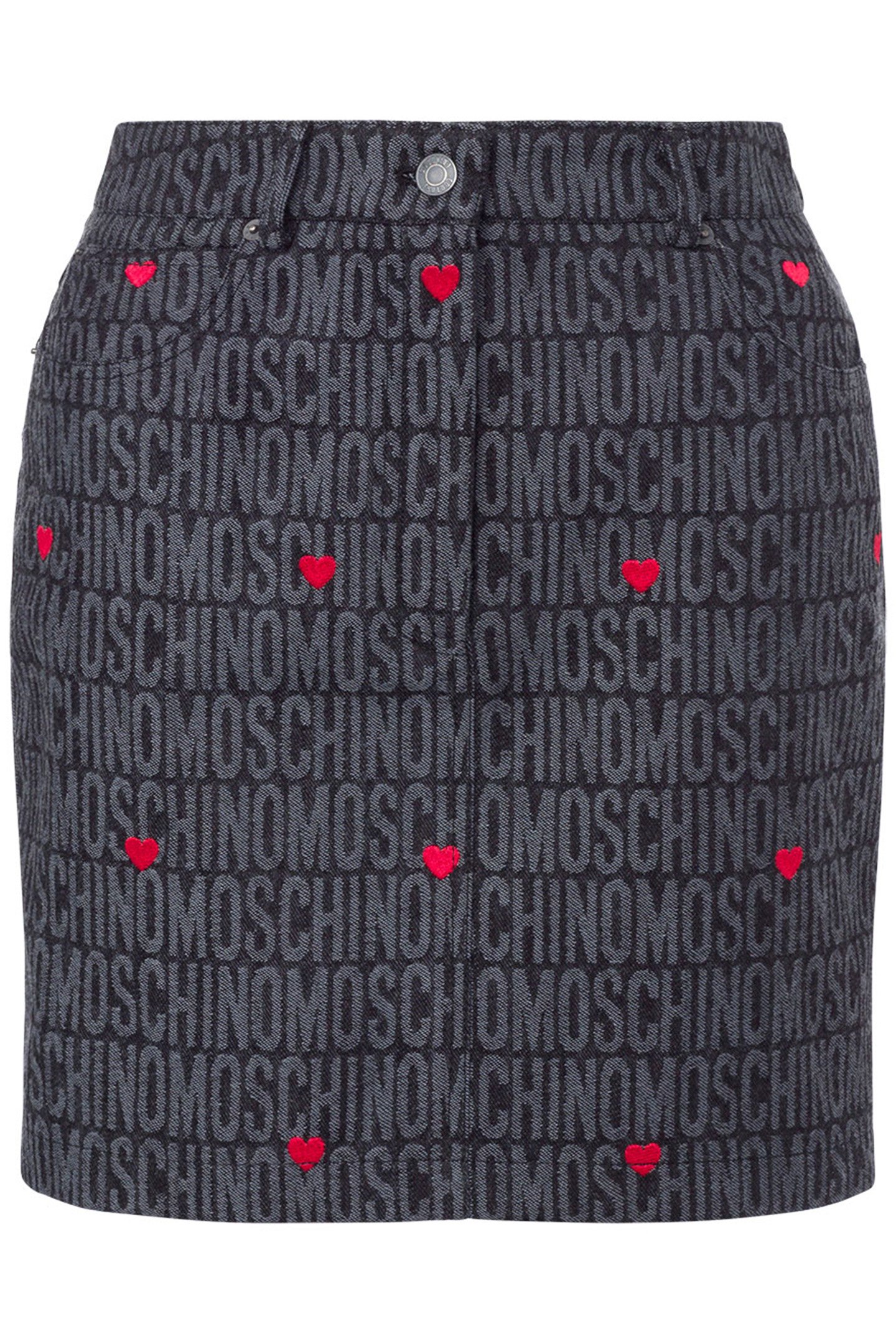 BLACK DENIM MINI SKIRT WITH ALLOVER LOGO HEARTS BLACK 3