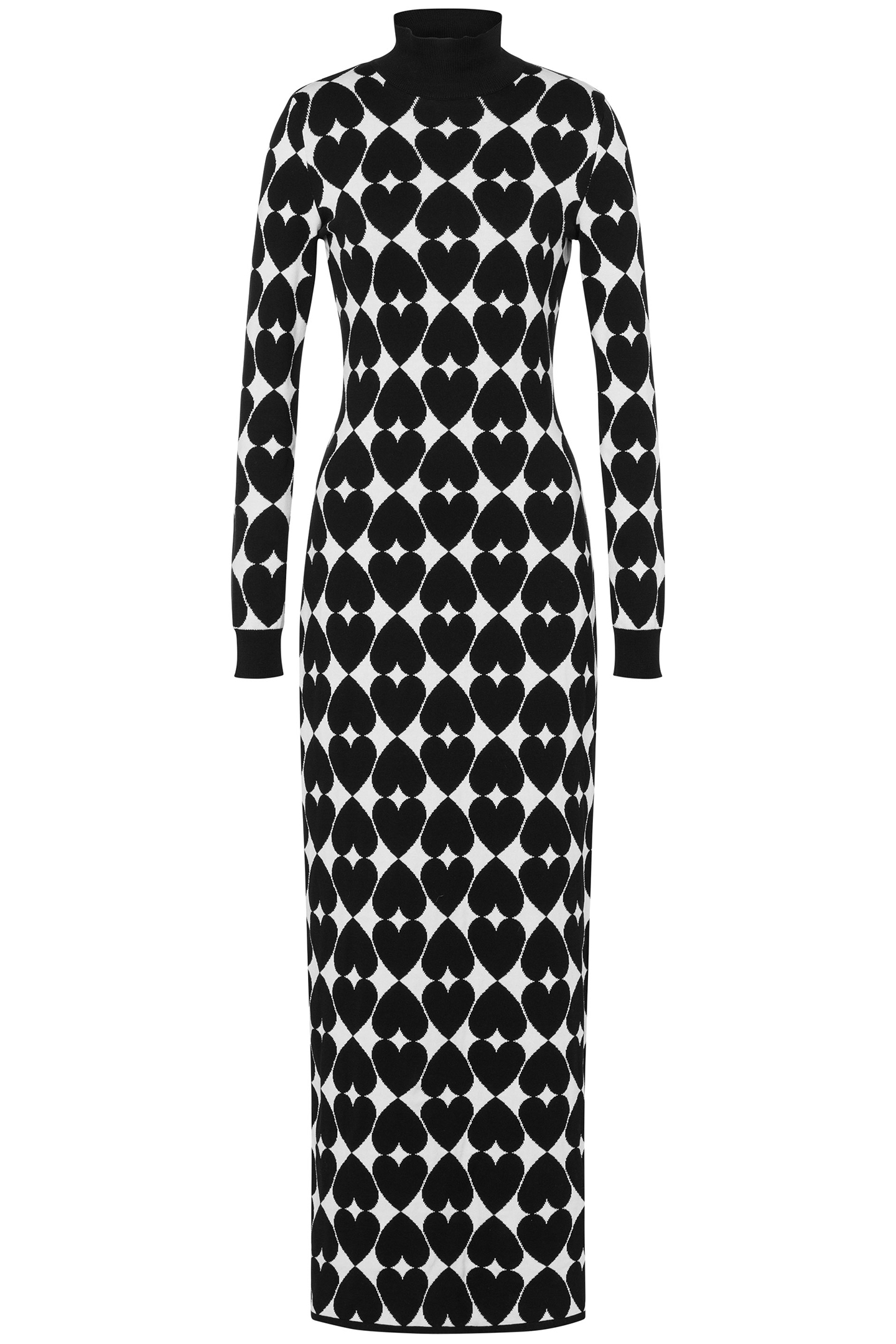 KNITTED DRESS WITH OPTICAL HEARTS BLACK 3