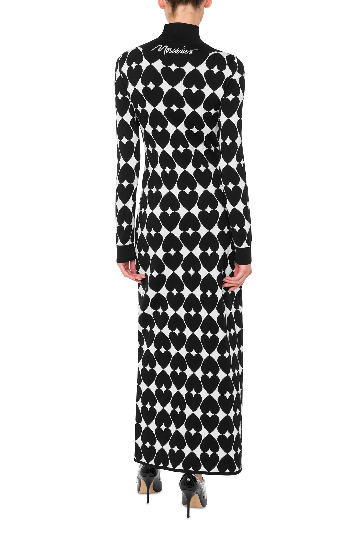 KNITTED DRESS WITH OPTICAL HEARTS BLACK 2