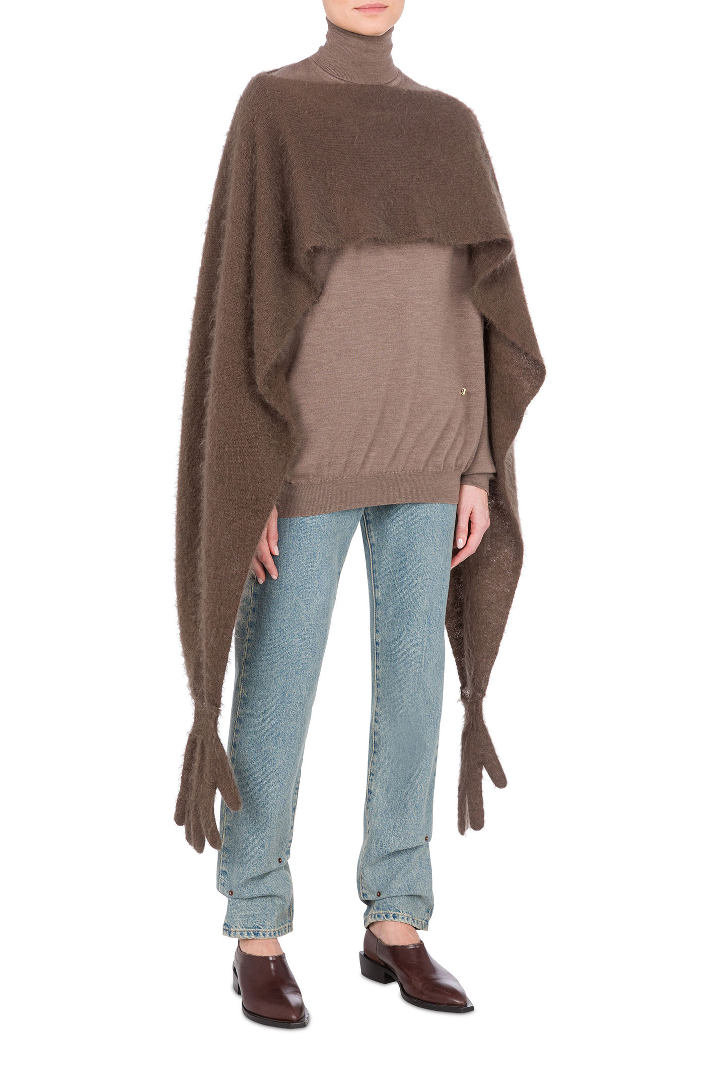 BRUSHED MOHAIR CAPE BROWN 1