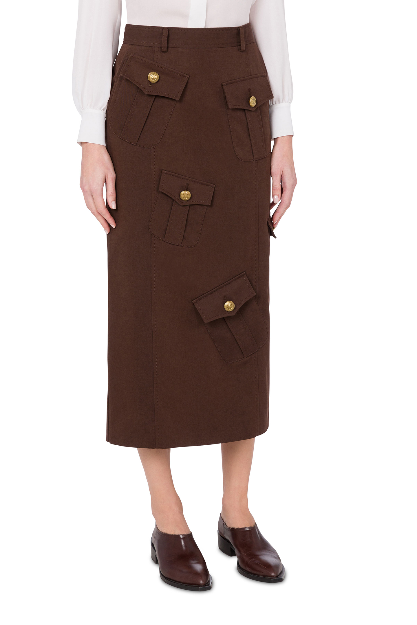 MILITARY TWIST GABARDINE SKIRT BROWN 1