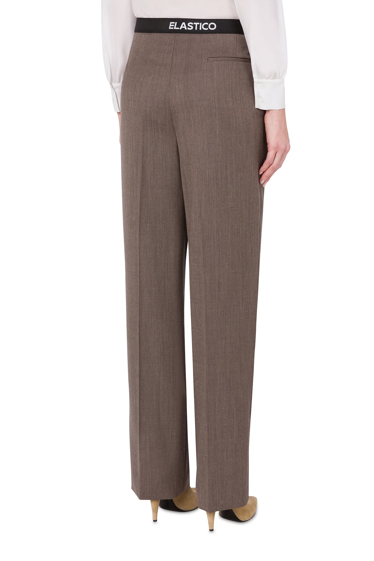 ELASTIC BAND WOOL CANVAS TROUSERS BROWN 2