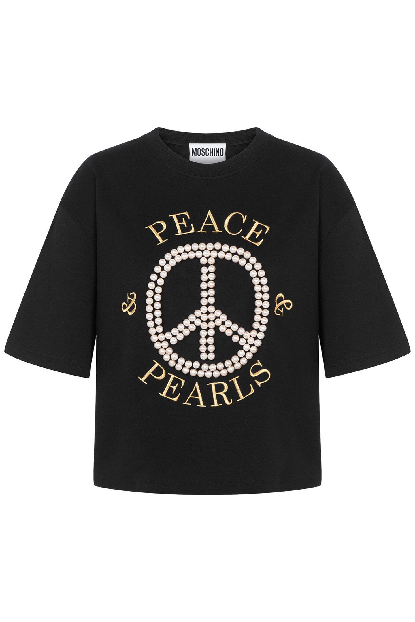 PEACE & PEARLS COTTON INTERLOCK T-SHIRT BLACK 3