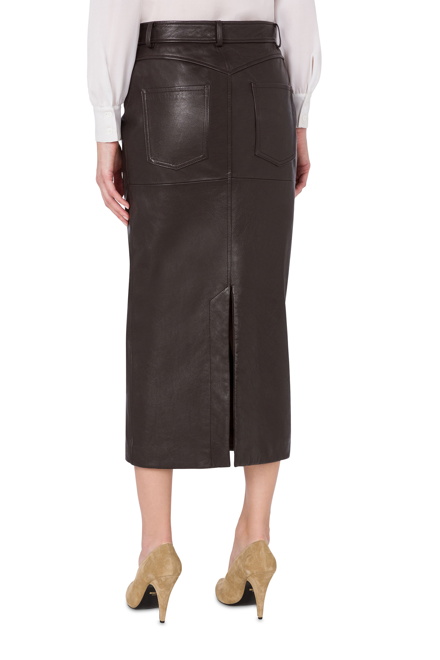 NAPPA LEATHER MIDI SKIRT BROWN 2