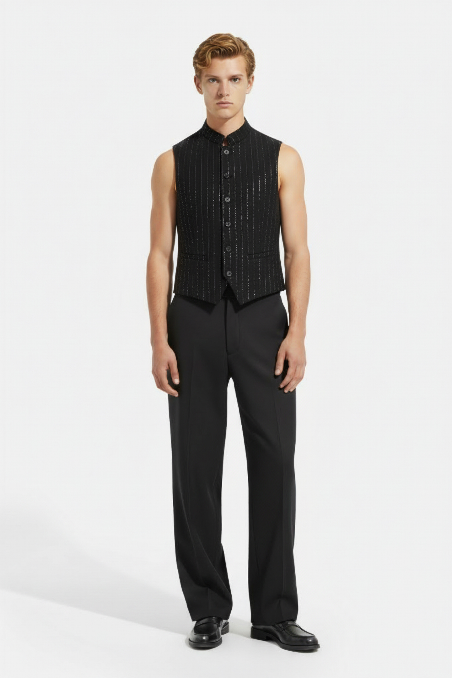 BUTTON FRONT CLOUSRE VESTWITH STAND UP C BLACK 1