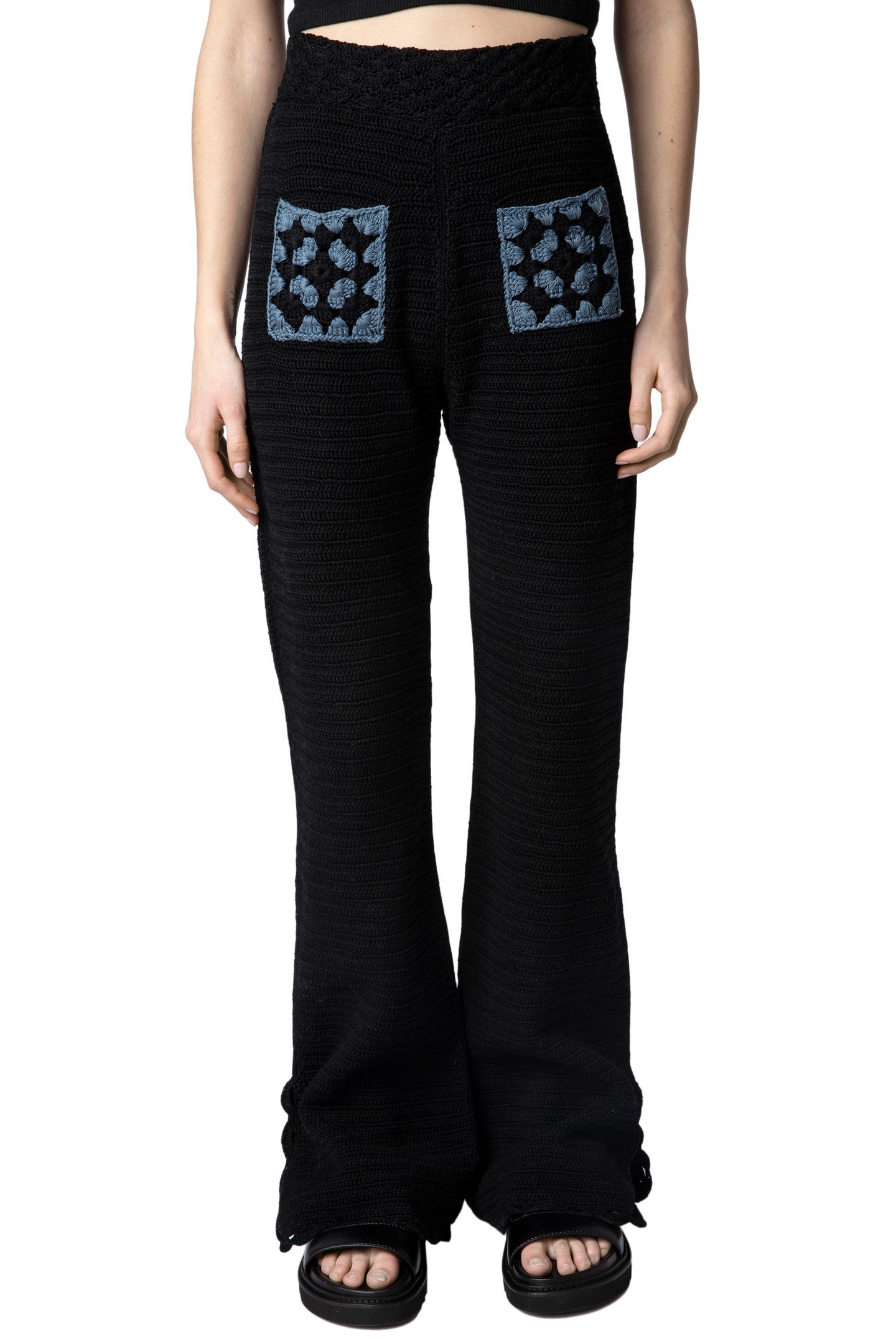 FLAVY COTTON CROCHET TROUSERS NOIR 1