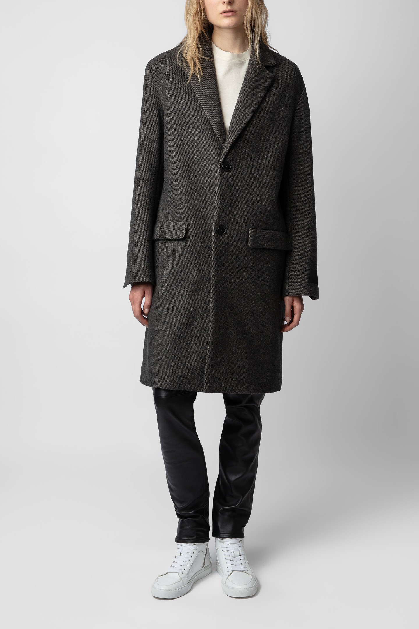 UNISEX MARK WOOL CHEVRON COAT ANTHRACITE 3