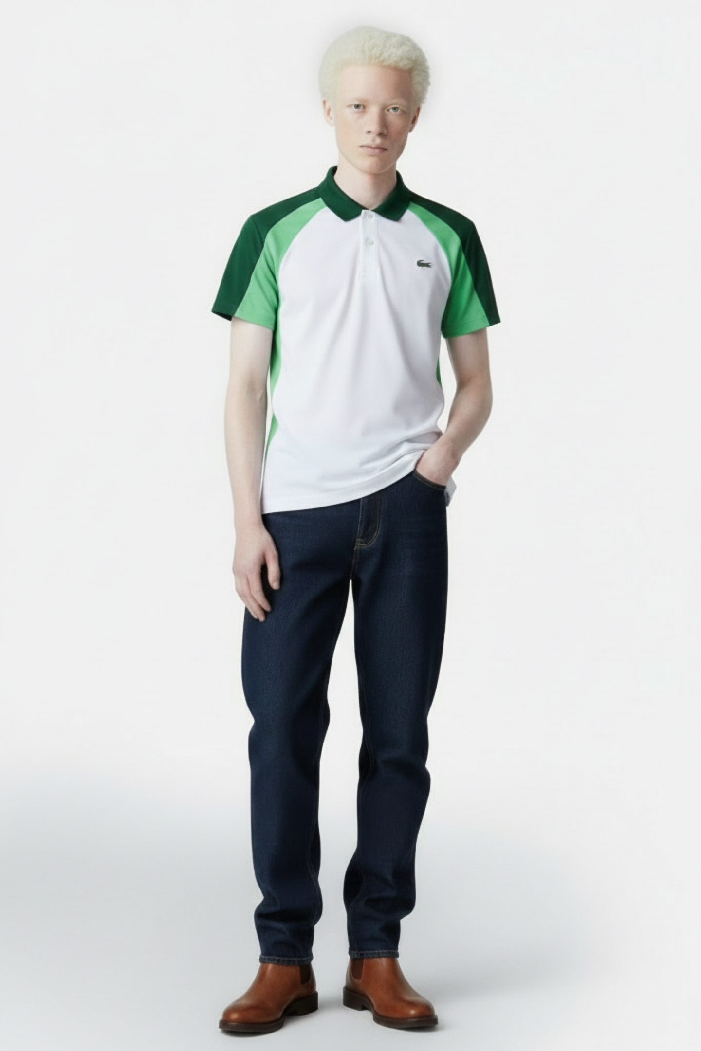 SHORTSLEEVE POLO WHITE/LIAMONE-GREEN 1