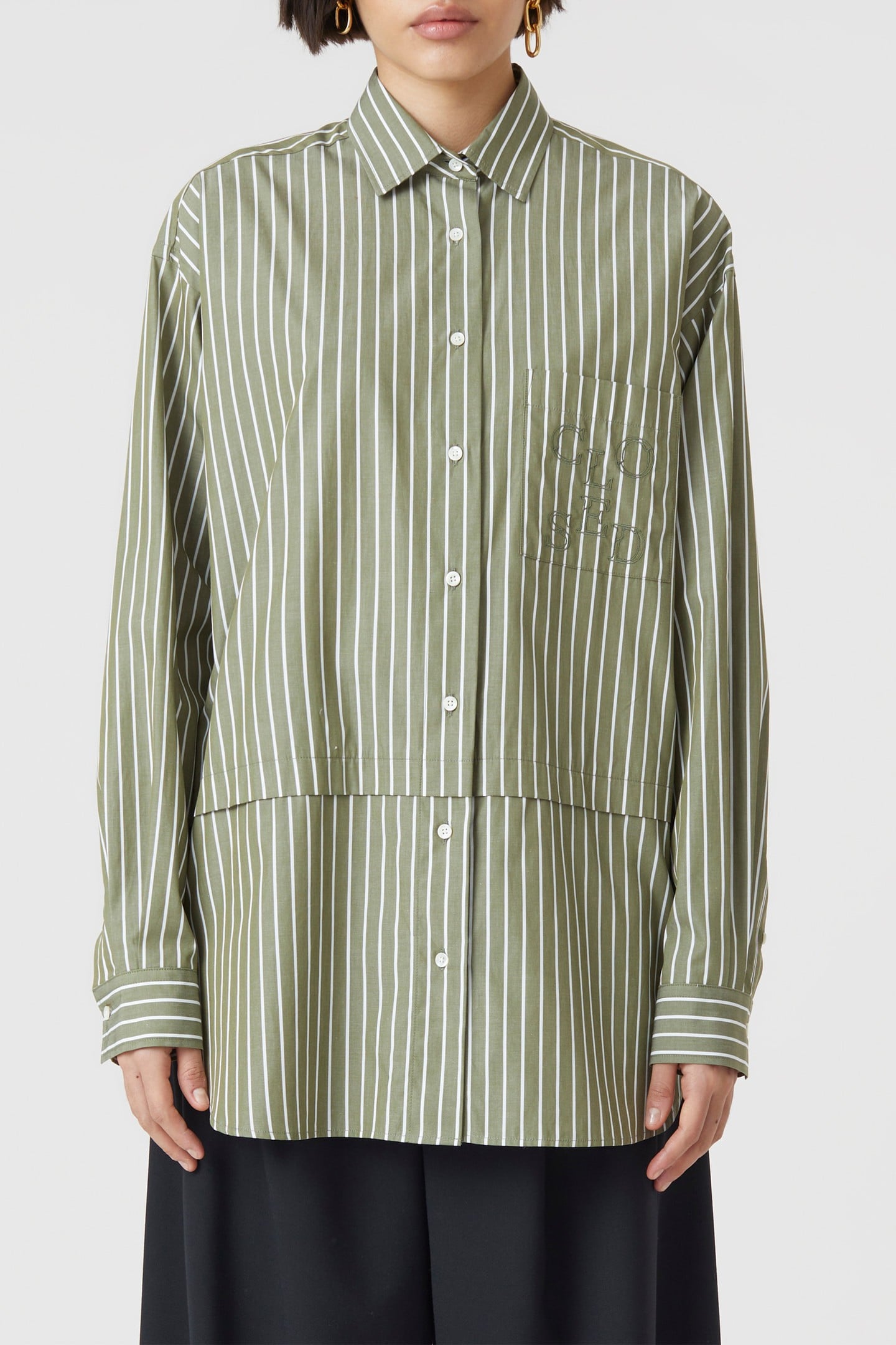 LONG STRIPE BLOUSE SHIRT ARMY GREEN 2