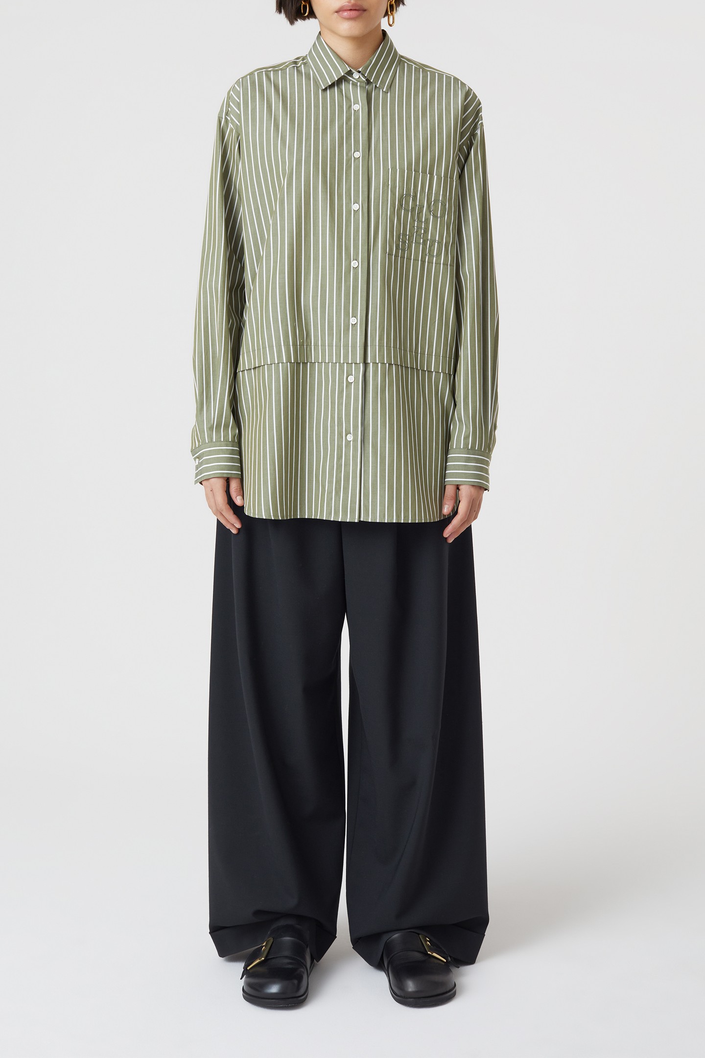 LONG STRIPE BLOUSE SHIRT ARMY GREEN 3