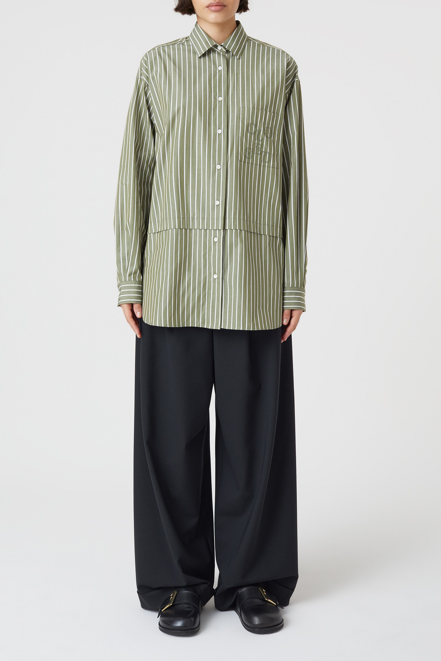 LONG STRIPE BLOUSE SHIRT ARMY GREEN 7