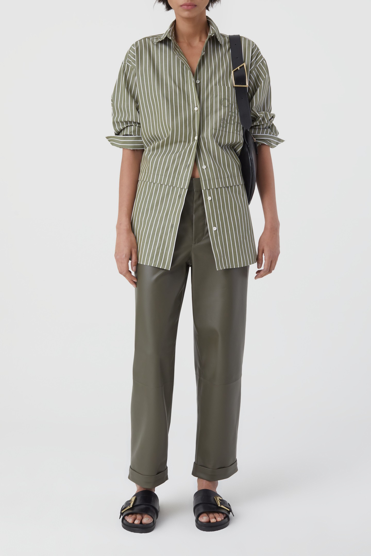 LONG STRIPE BLOUSE SHIRT ARMY GREEN 9