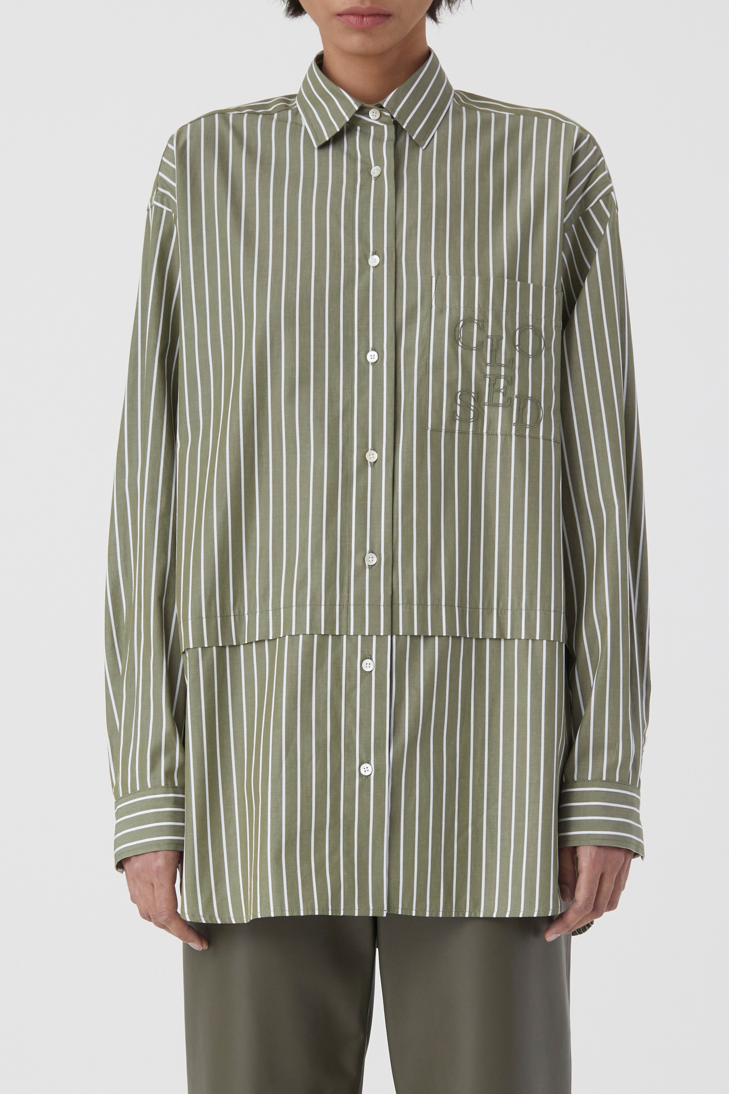 LONG STRIPE BLOUSE SHIRT ARMY GREEN 10