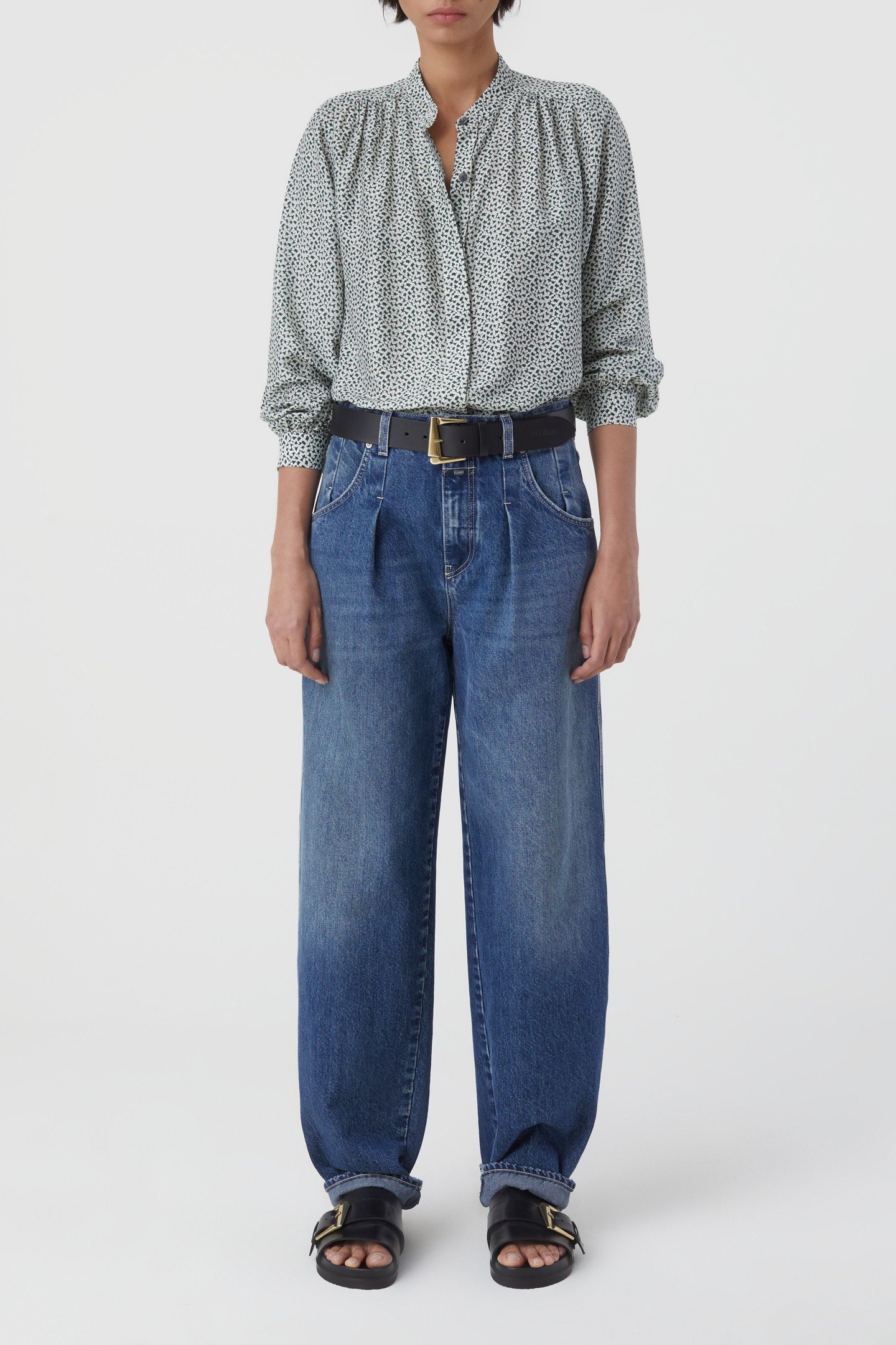 SHORT GATHERED BLOUSE SHIRT FERN GREEN 9