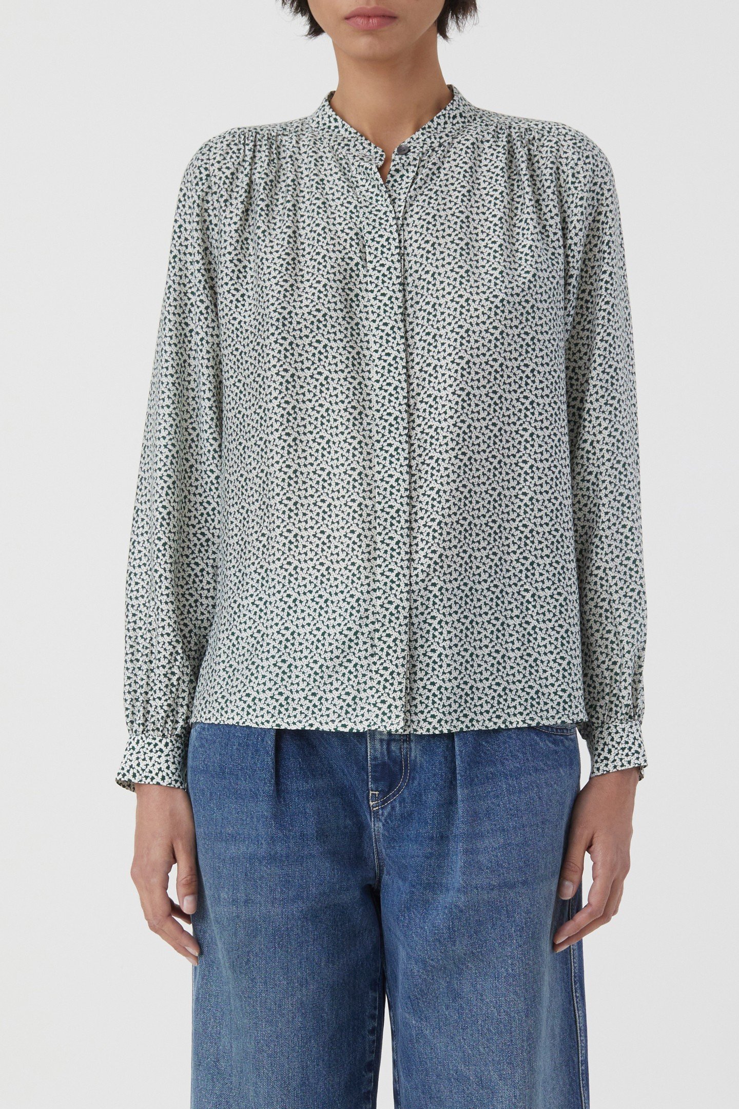 SHORT GATHERED BLOUSE SHIRT FERN GREEN 10