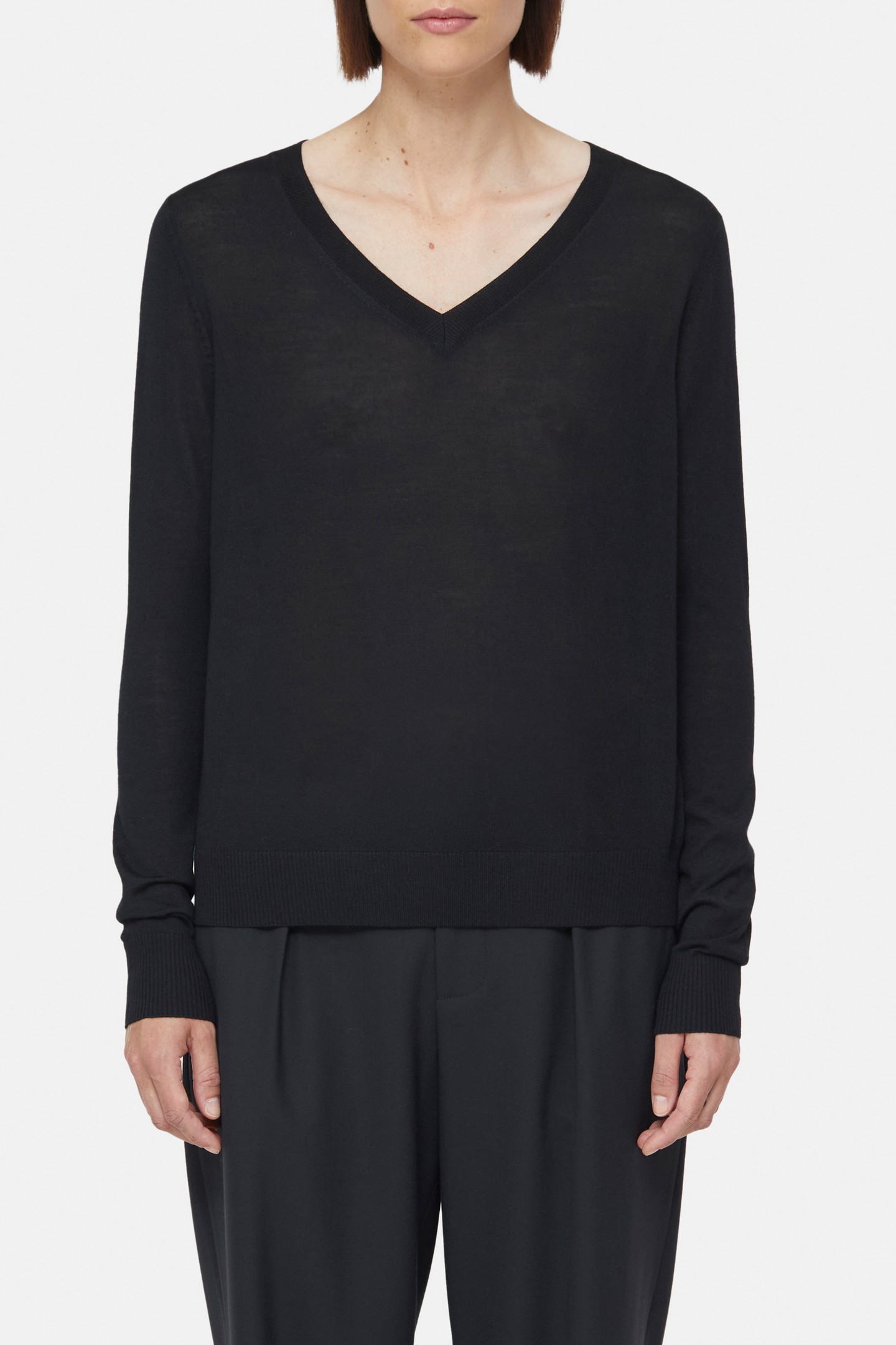 V NECK LONG SLEEVES KNITS BLACK 2