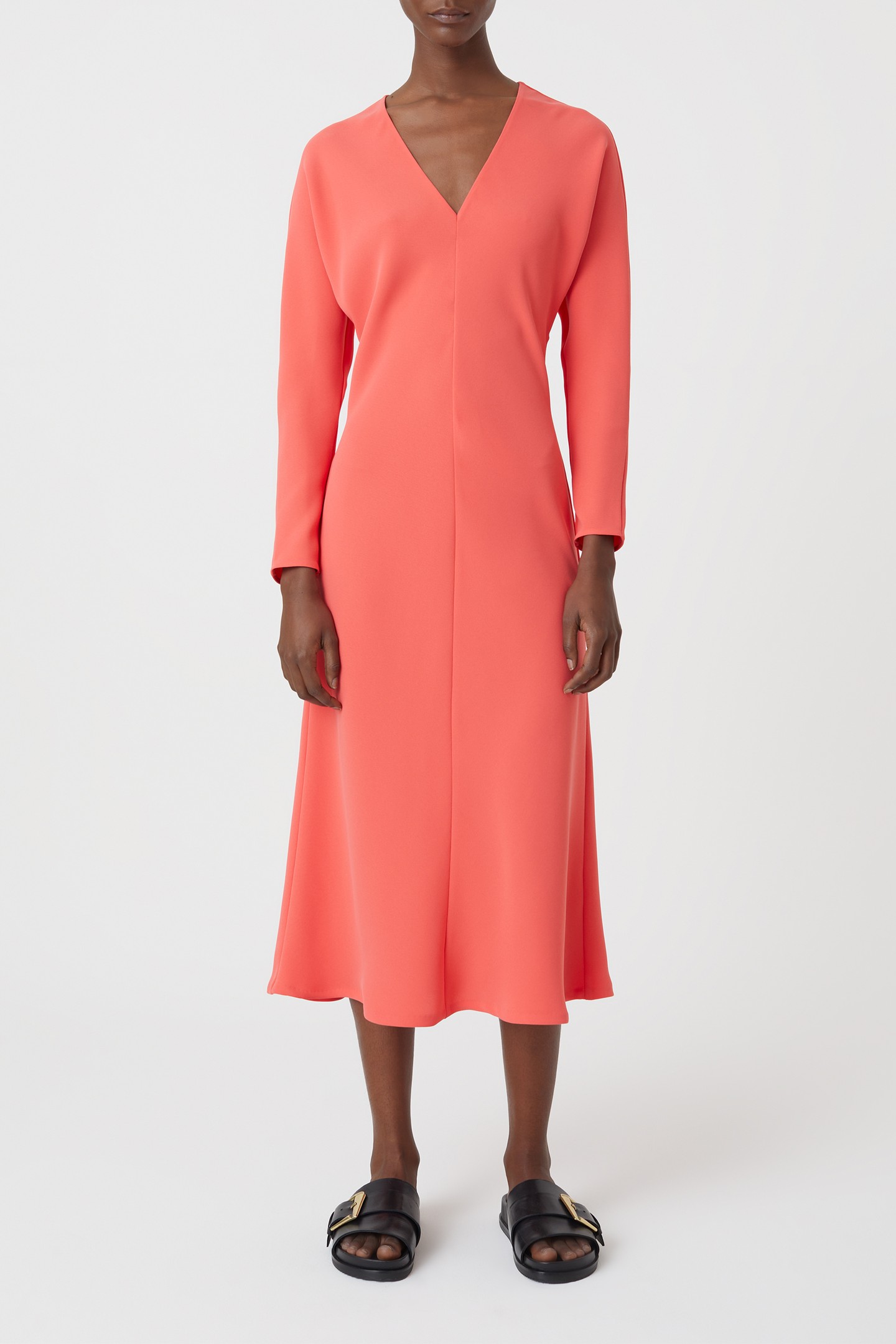 LONG V-NECK DRESS VIBRANT RED 2