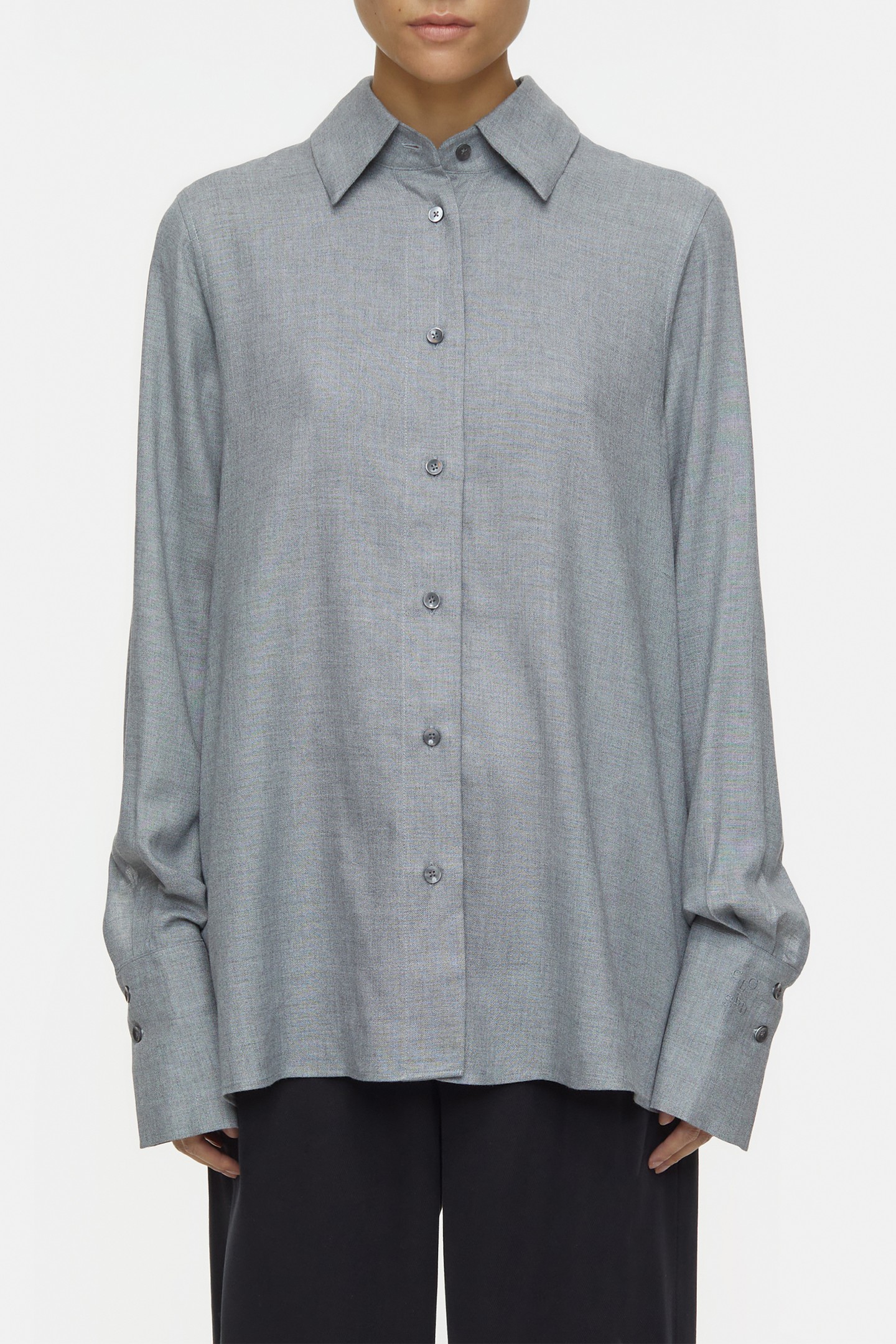 PLEAT BLOUSE SHIRT DARK GREY MELANGE 2