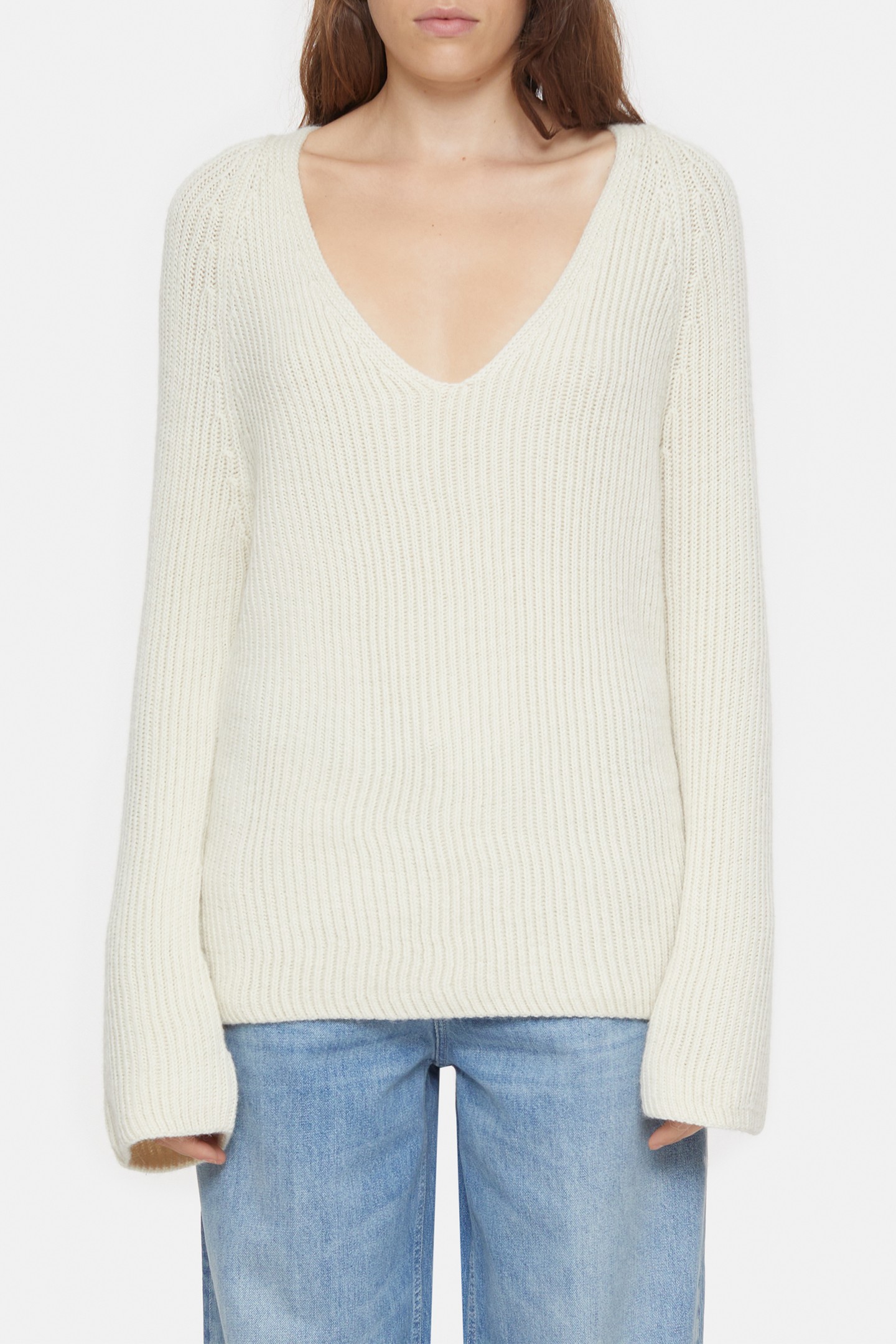 V NECK LONG SLEEVE KNITS IVORY 2