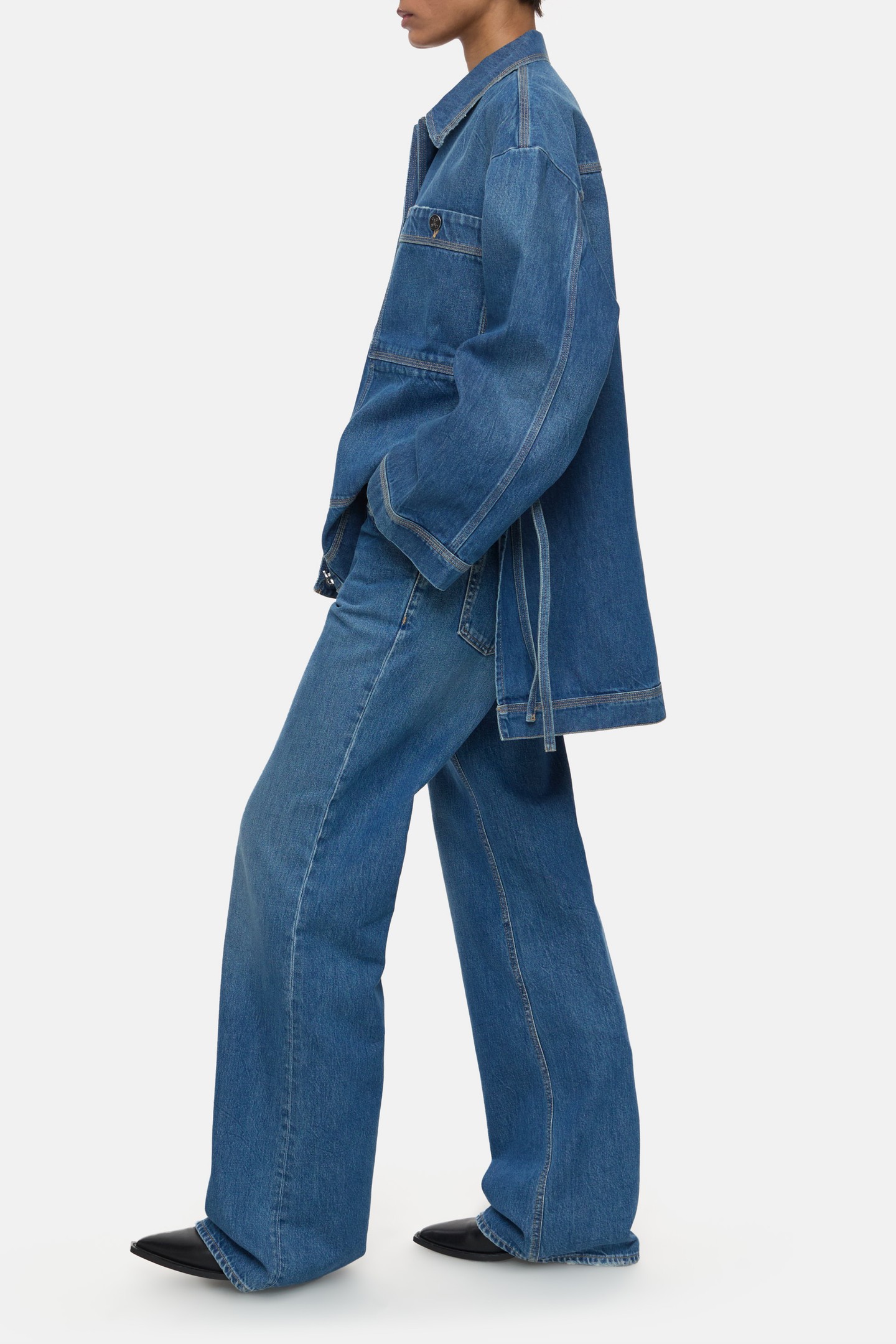 BLOUSE WITH SIDELONG STRAPS SHIRTS & BLOUSES MID BLUE 2