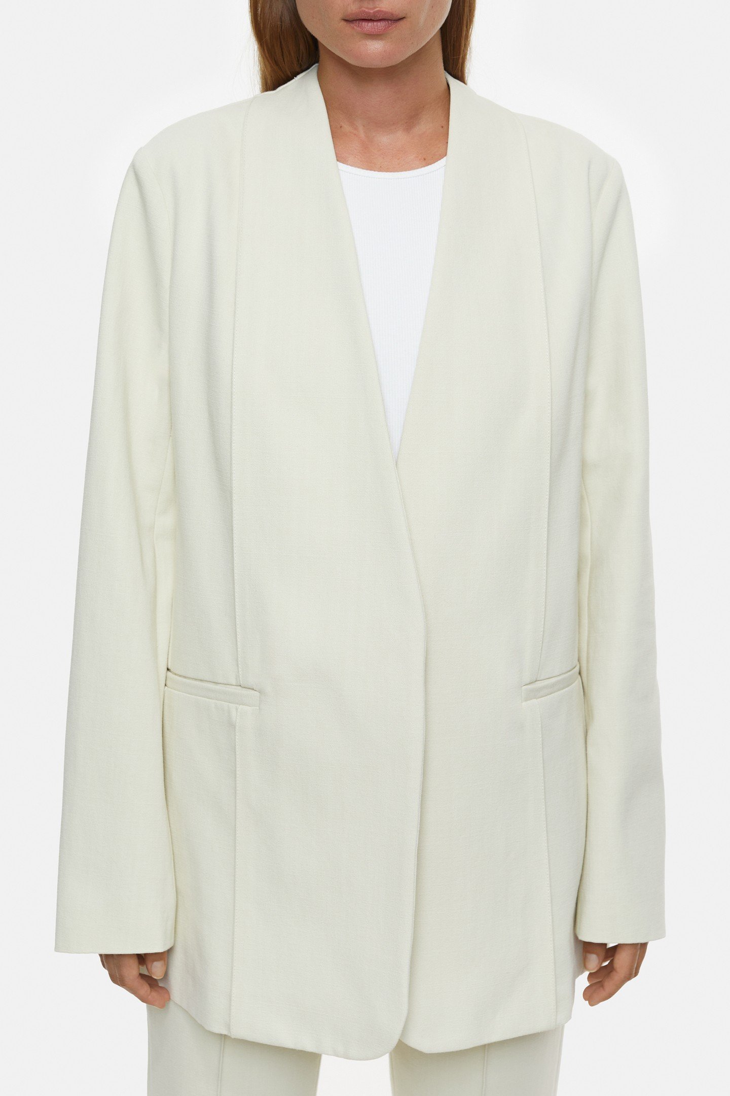 COLLARLESS BLAZER IVORY 5