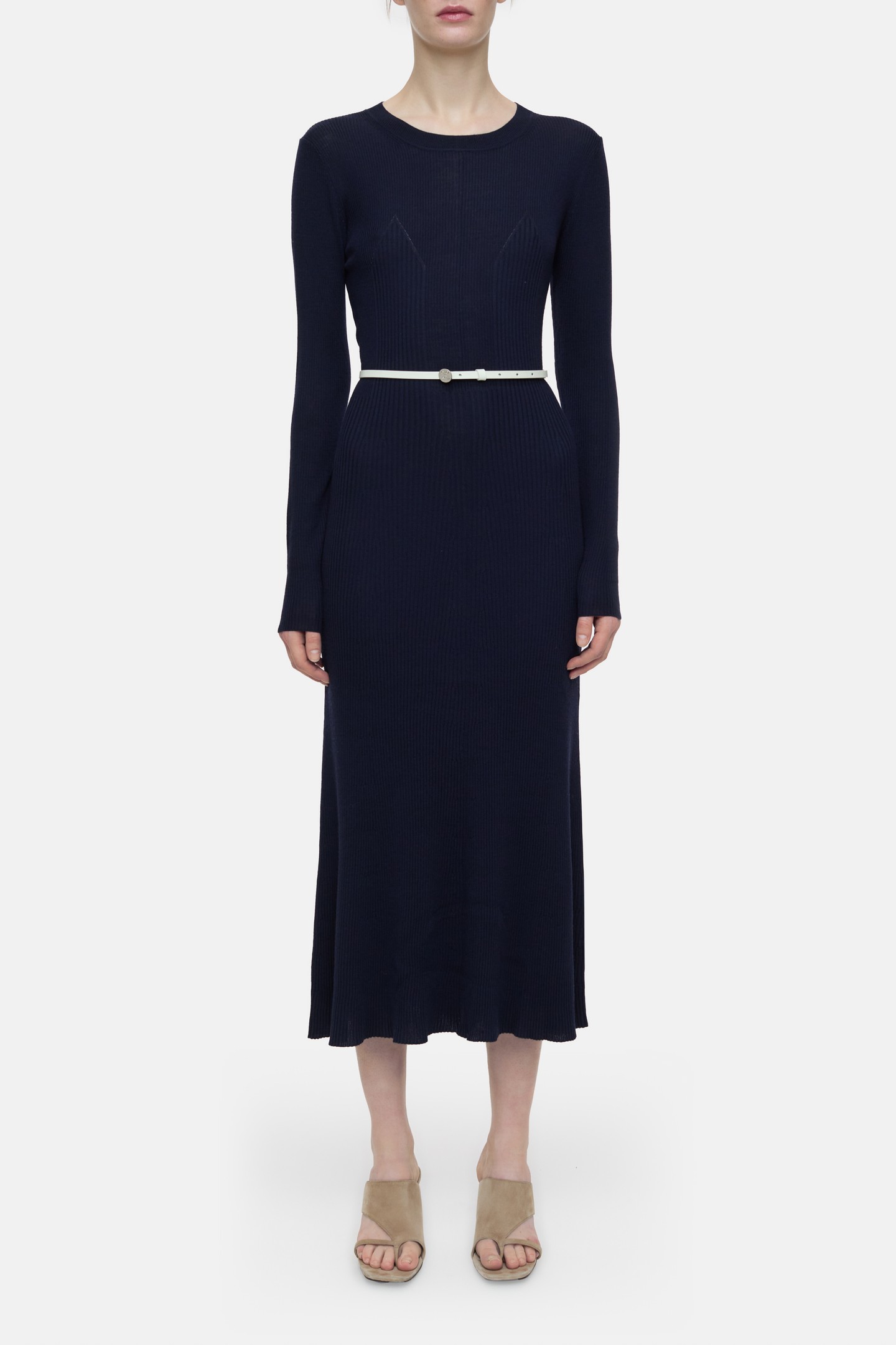 Closed Crew Neck Long Sleeves Dresses Dark Night Maat: L | Midi Jurken Outlet | Dames | Blauw